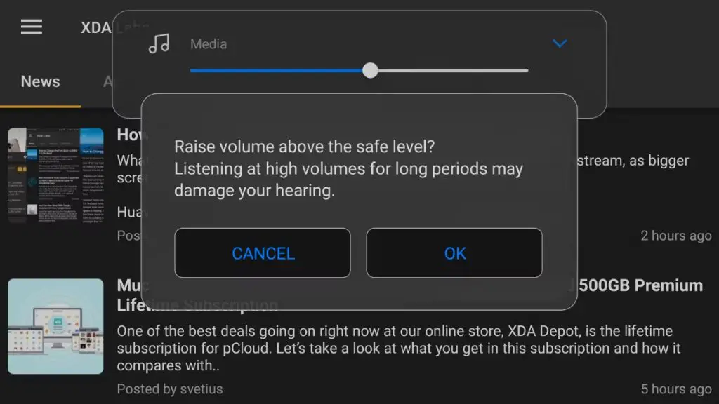 What is the raise volume warning on Android?