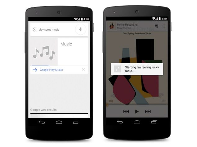 How do I play music through voice commands on Android?