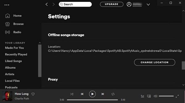 Where are saved Spotify songs stored?