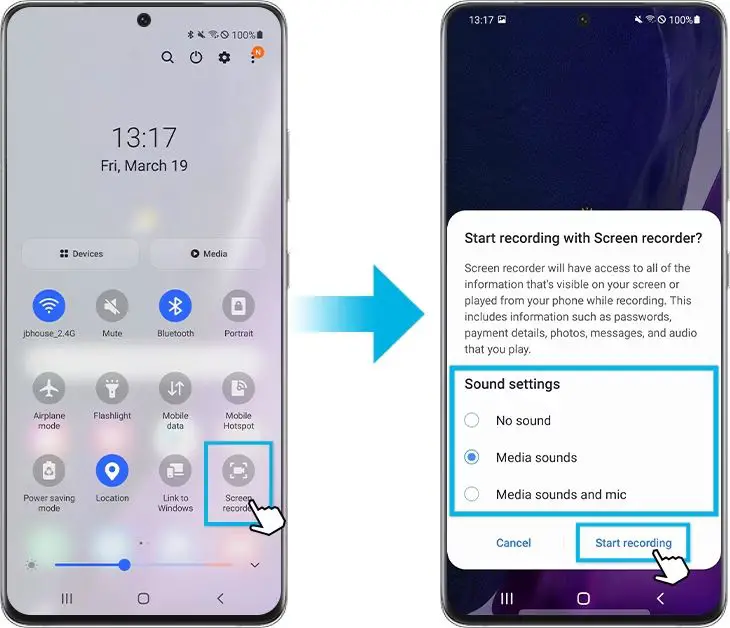 How do you screen record with sound on Samsung?