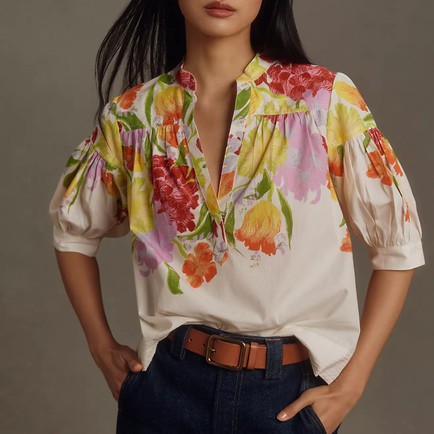 A floral top at Anthropologie