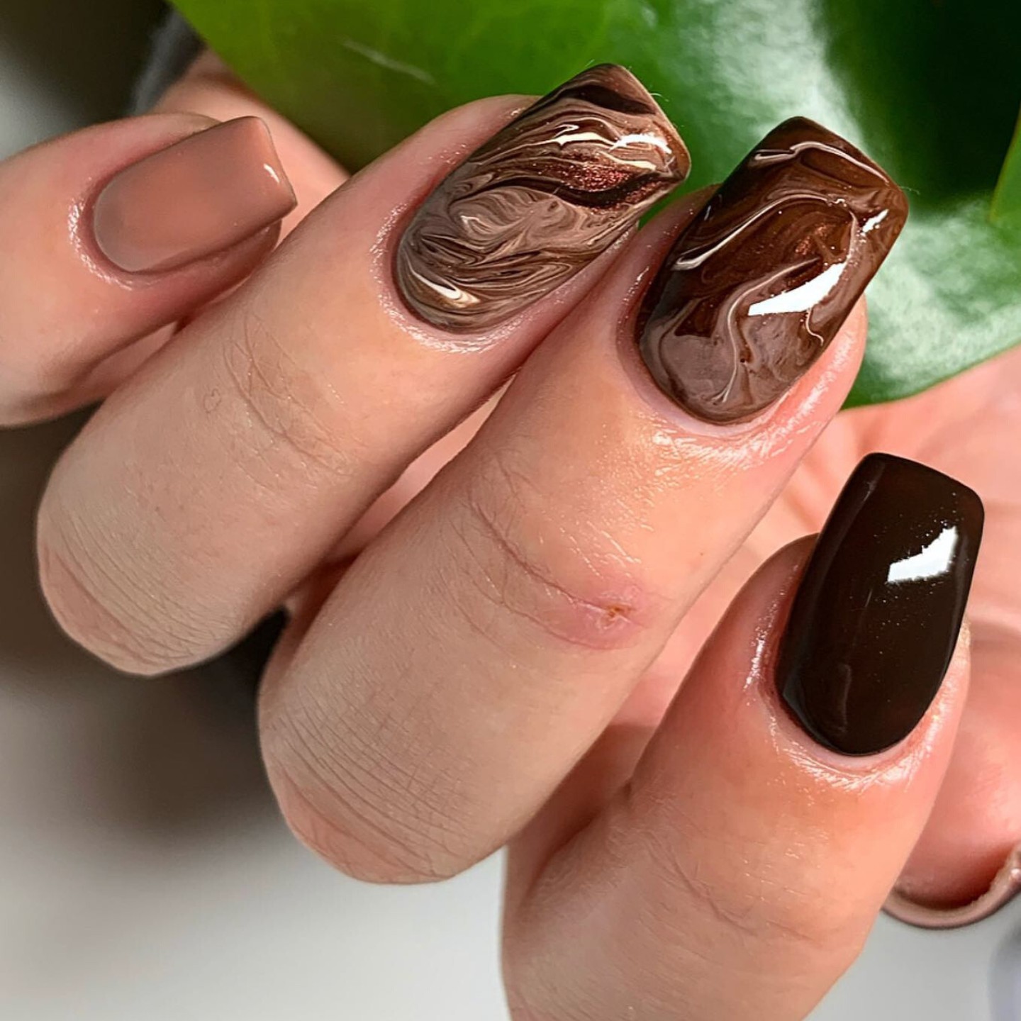 Brown and Copper Marble Nails