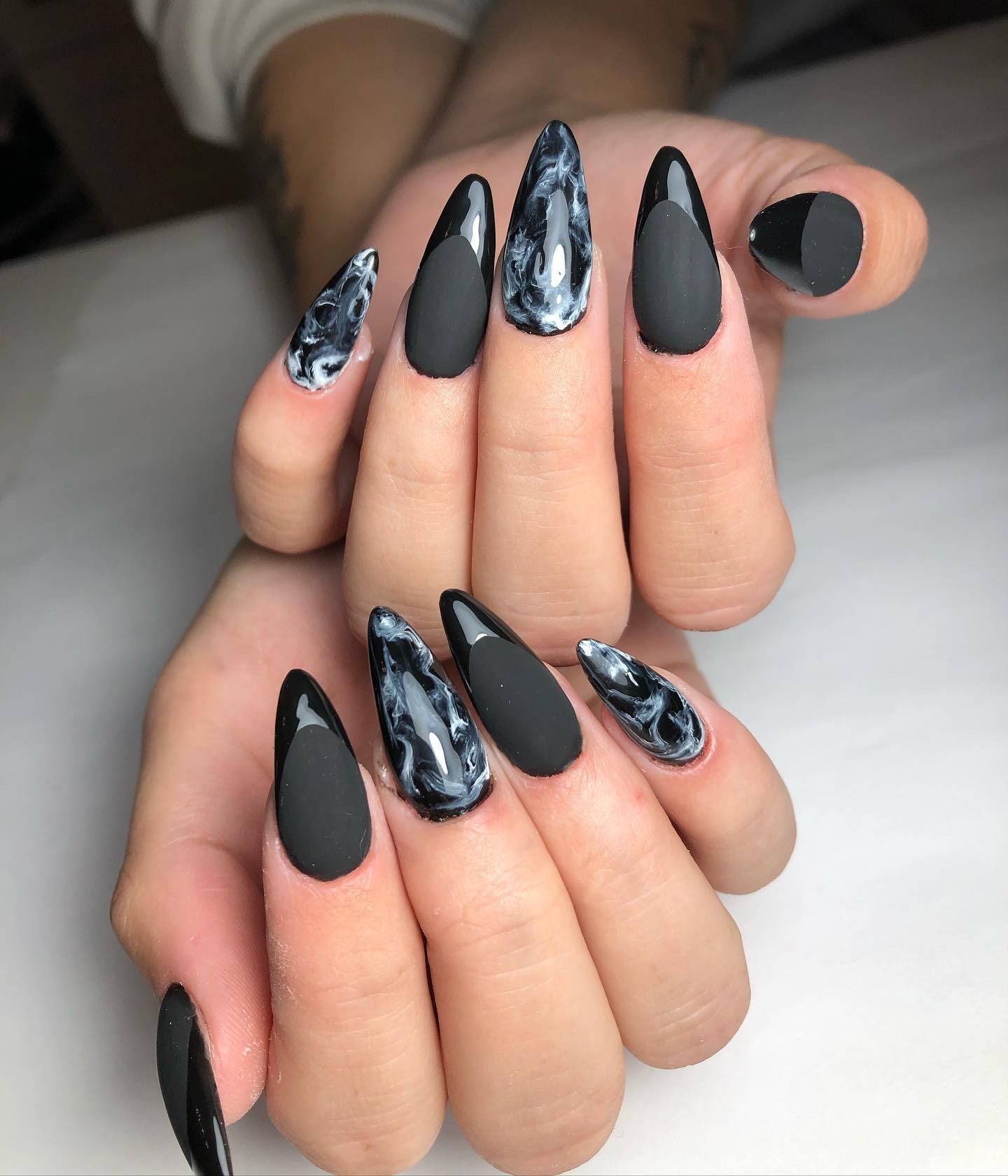 Black and White Marble Nails