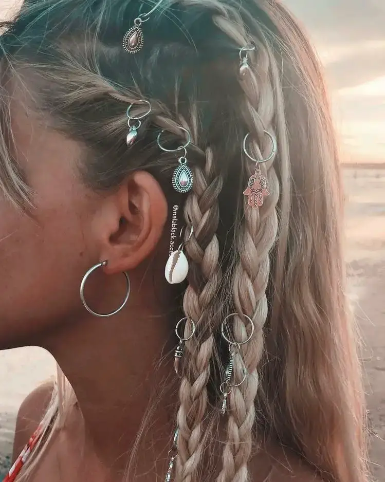 Braided Hair with Silver Accessories