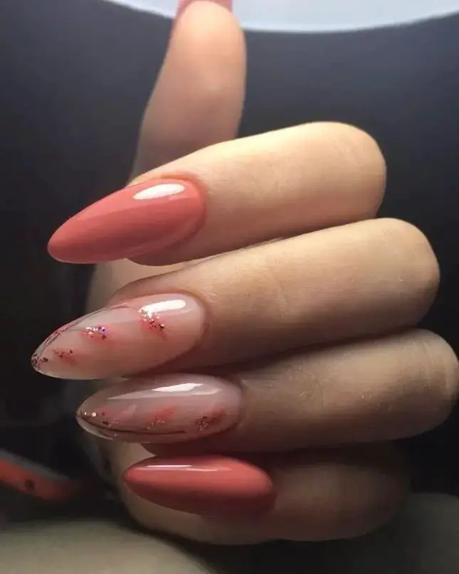 Coral and Clear Glitter Combination