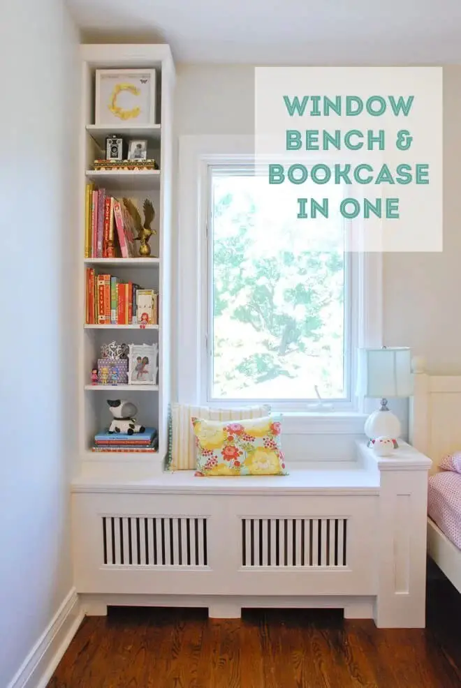 Quaint Window Bench With A Side Bookshelf