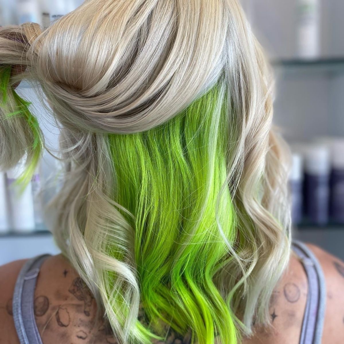 Blonde with Hidden Neon Green Highlights