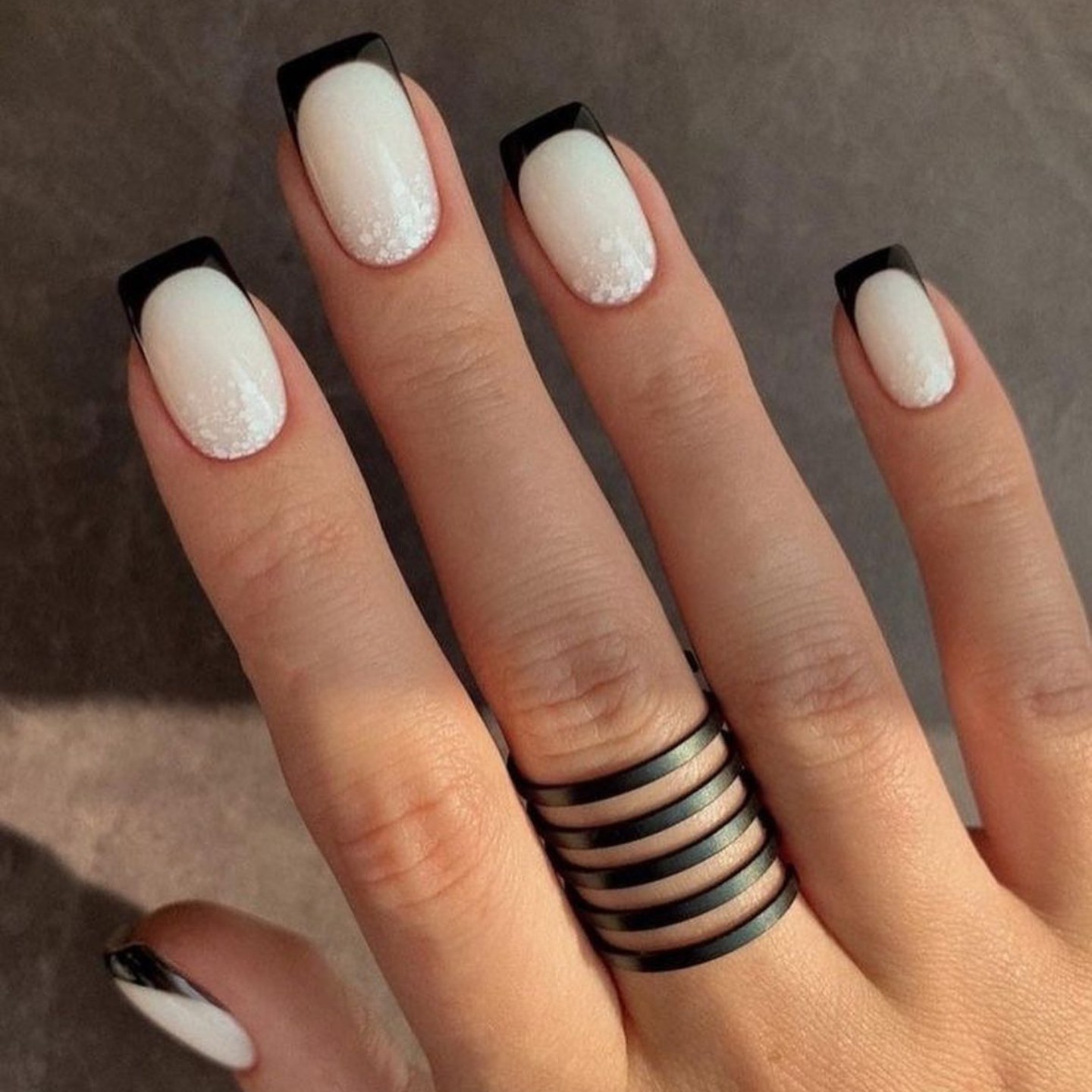 Black French Tips with White Gradient