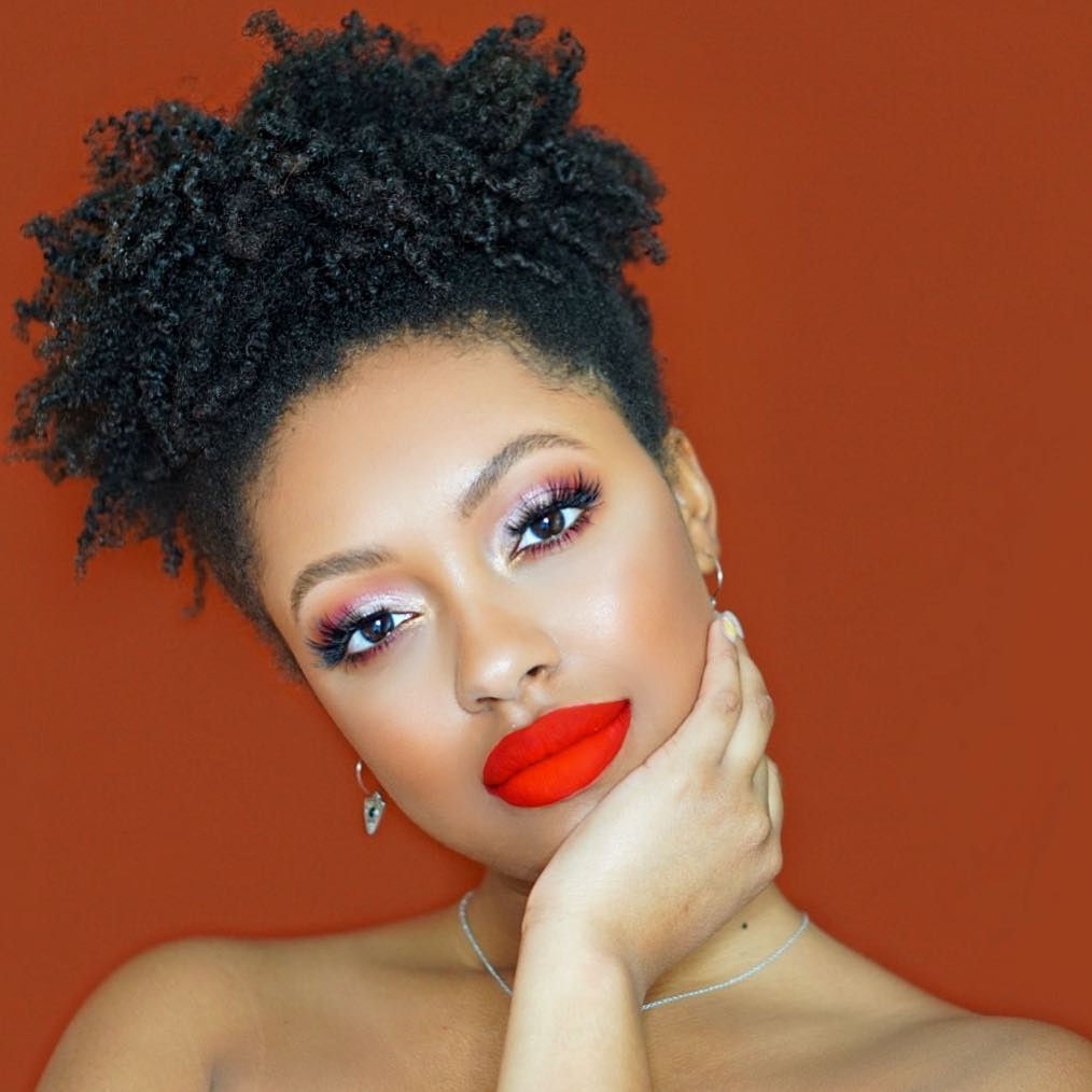 Natural Curls with a Bright Red Lip