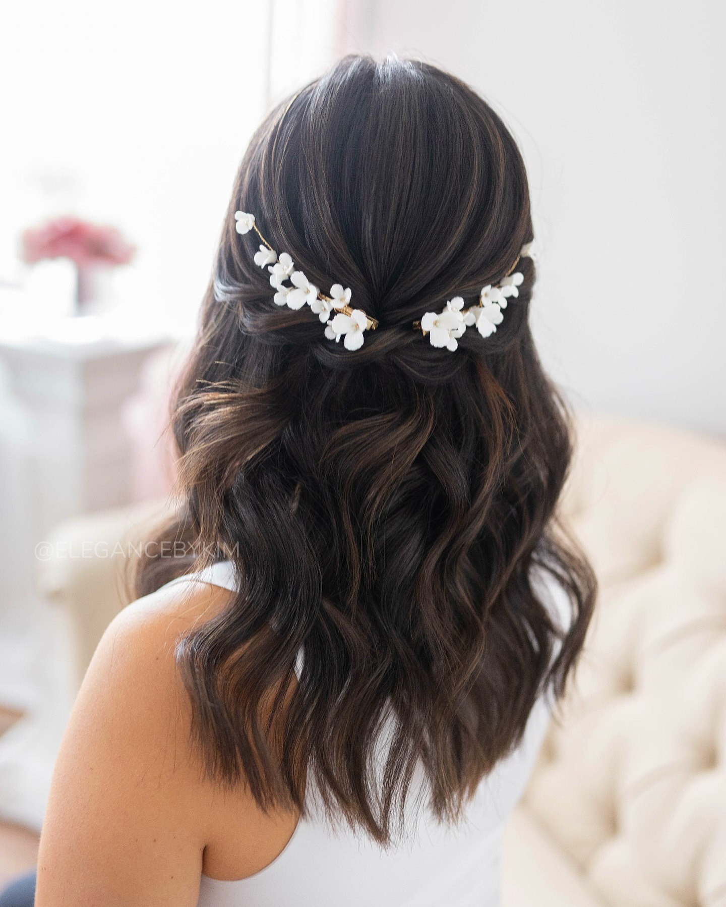 Delicate Floral Half-Up Style