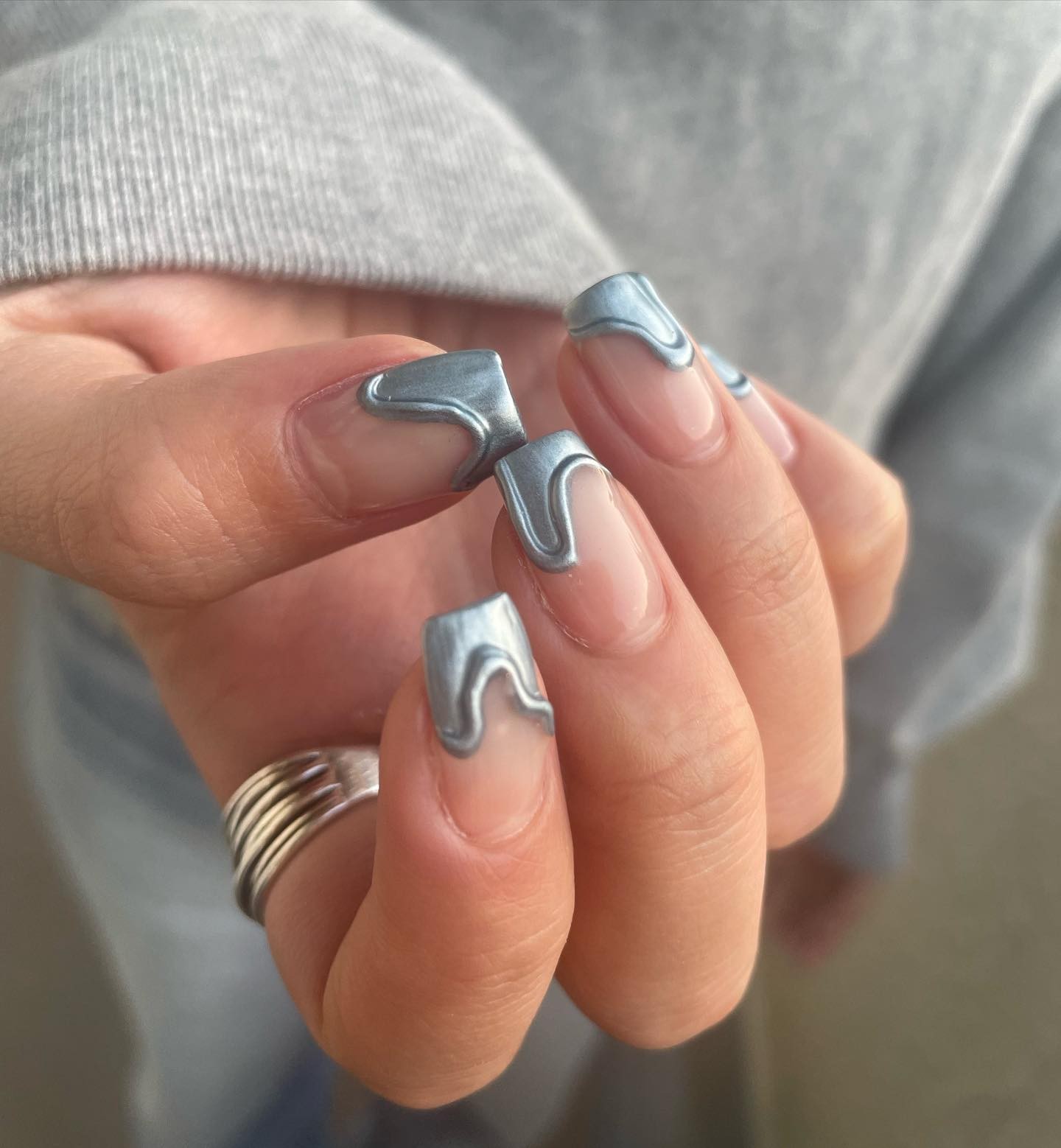 Silver Wave Square Nails