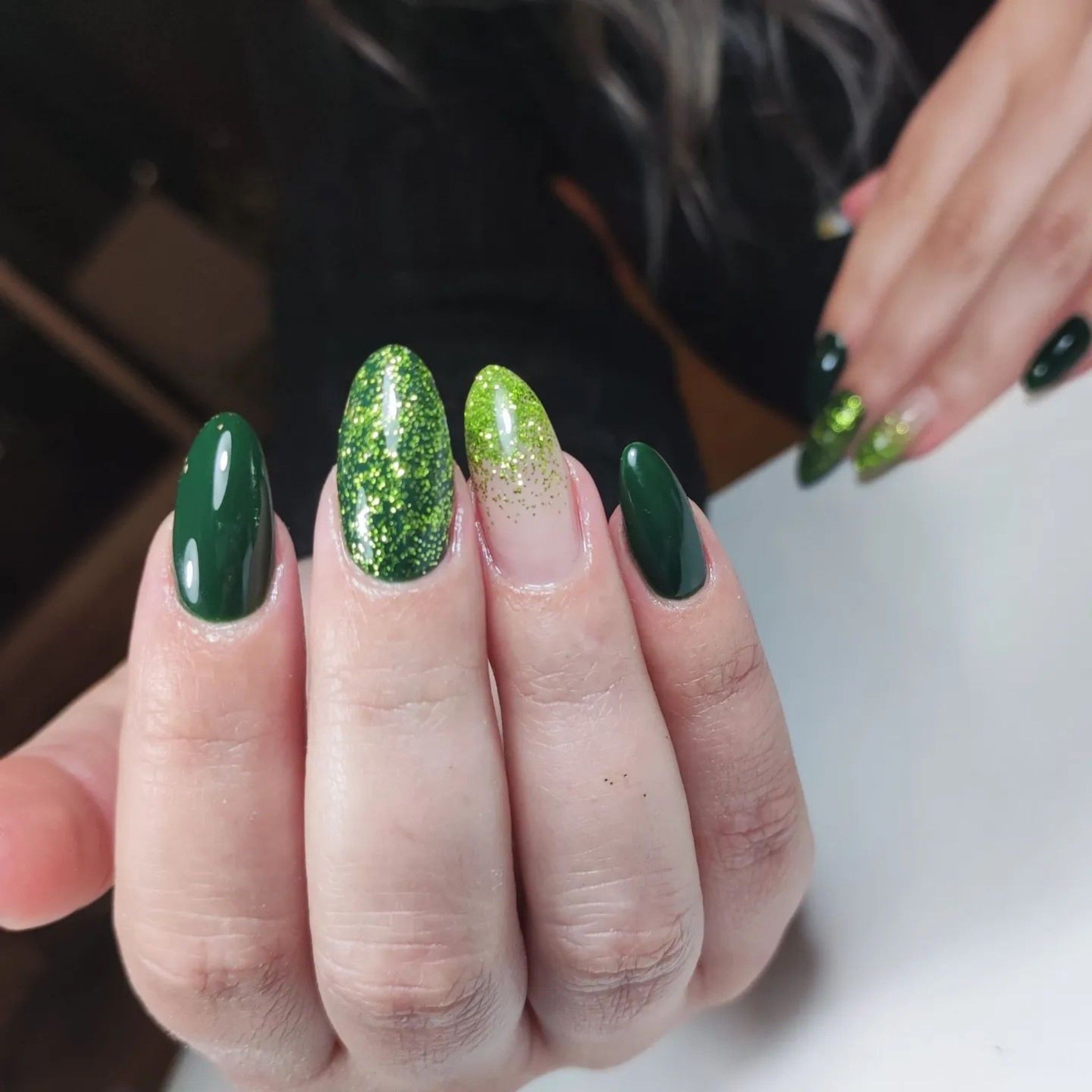 Glittering Green Ombre Nails