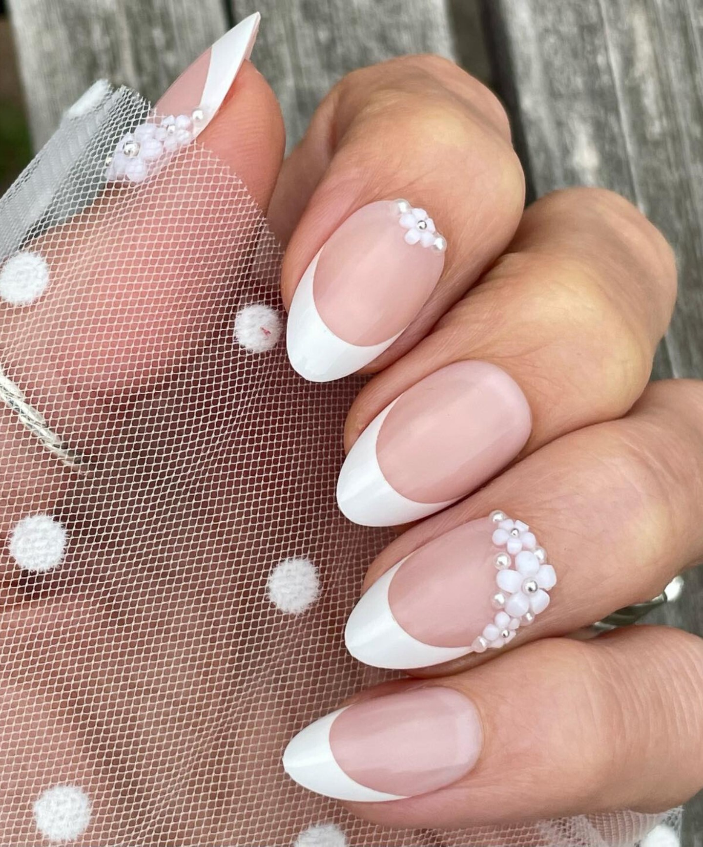 Classic French Tip with Pearl Accents