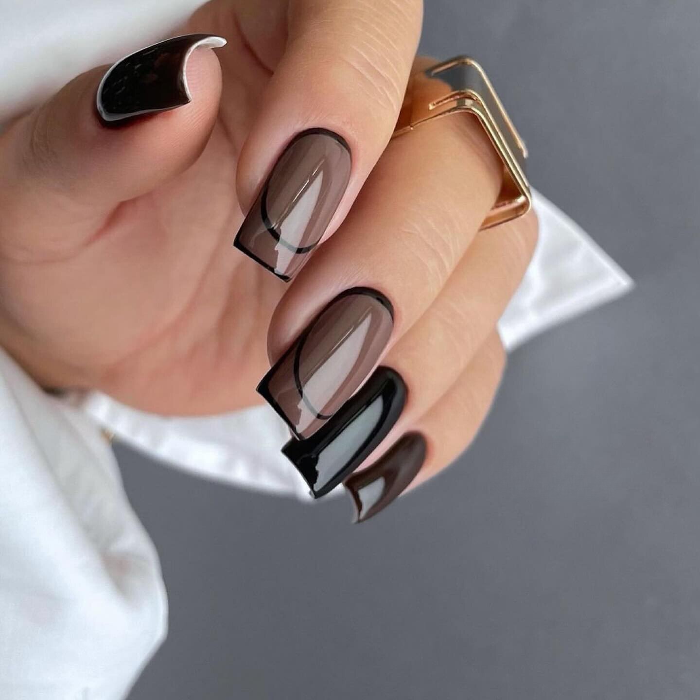 Smokey Black and Transparent Nails