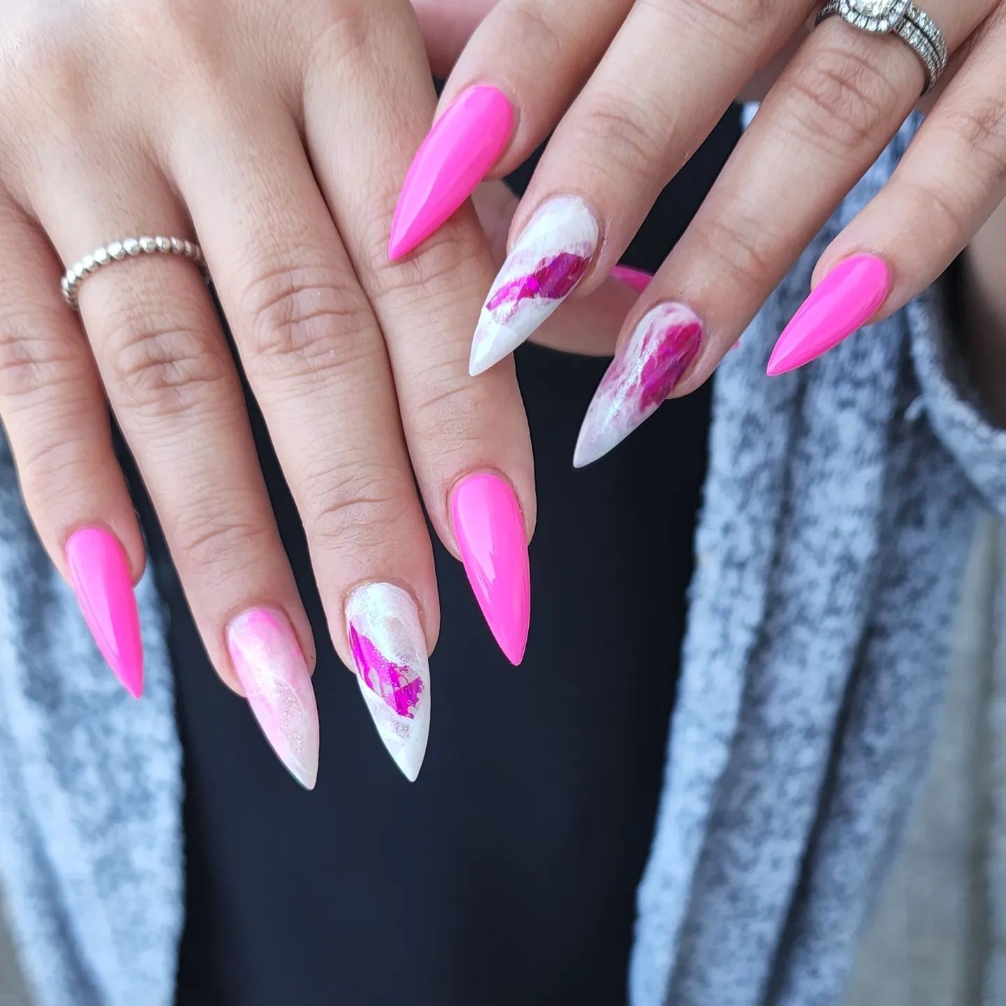 Pink and White Marble Nails