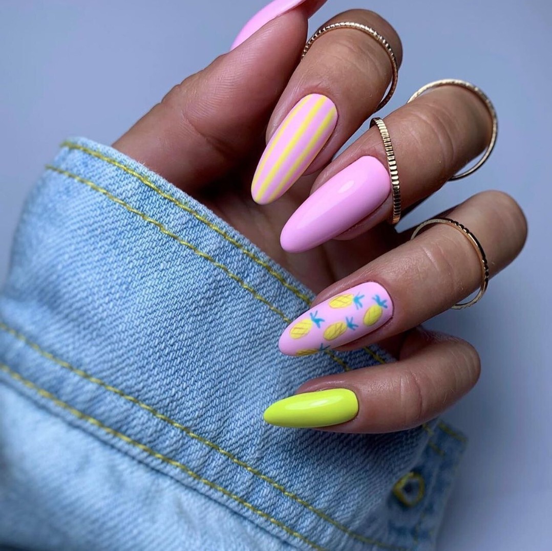 Lemon Zest: Acrylic Short with Bright Stripes and Florals