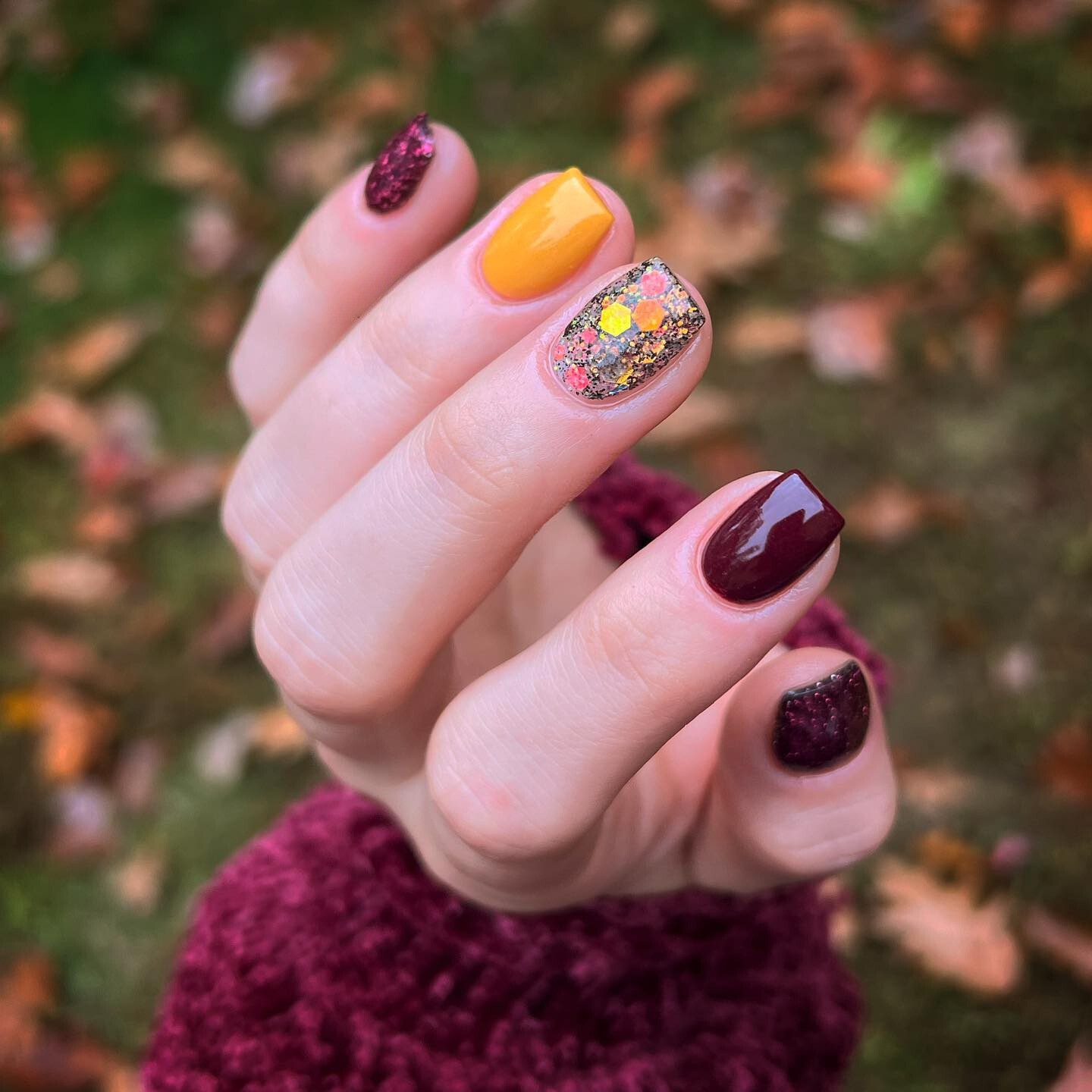 Burgundy and Yellow with Glitter