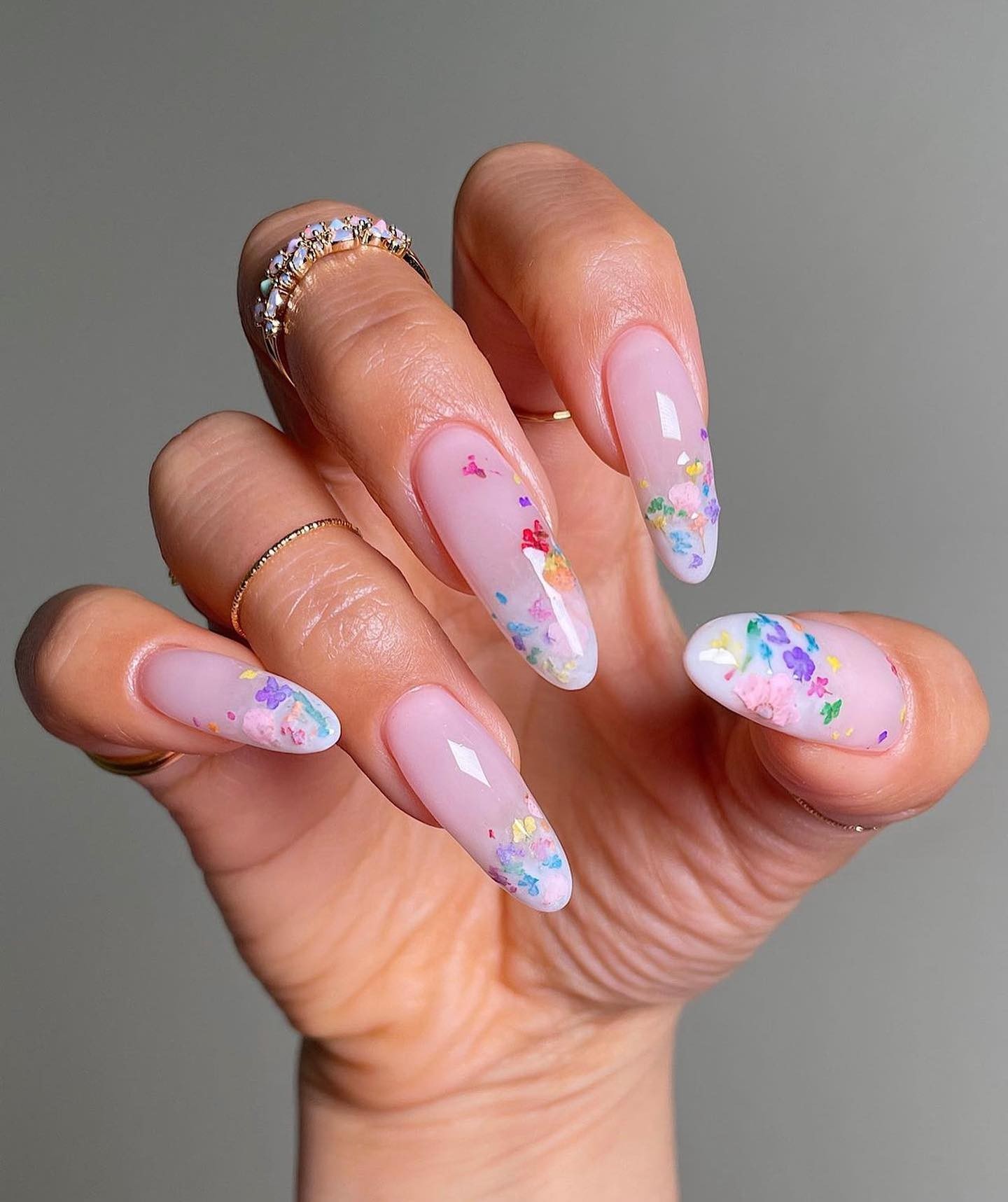 Floral Whisper on Almond Shaped Nails