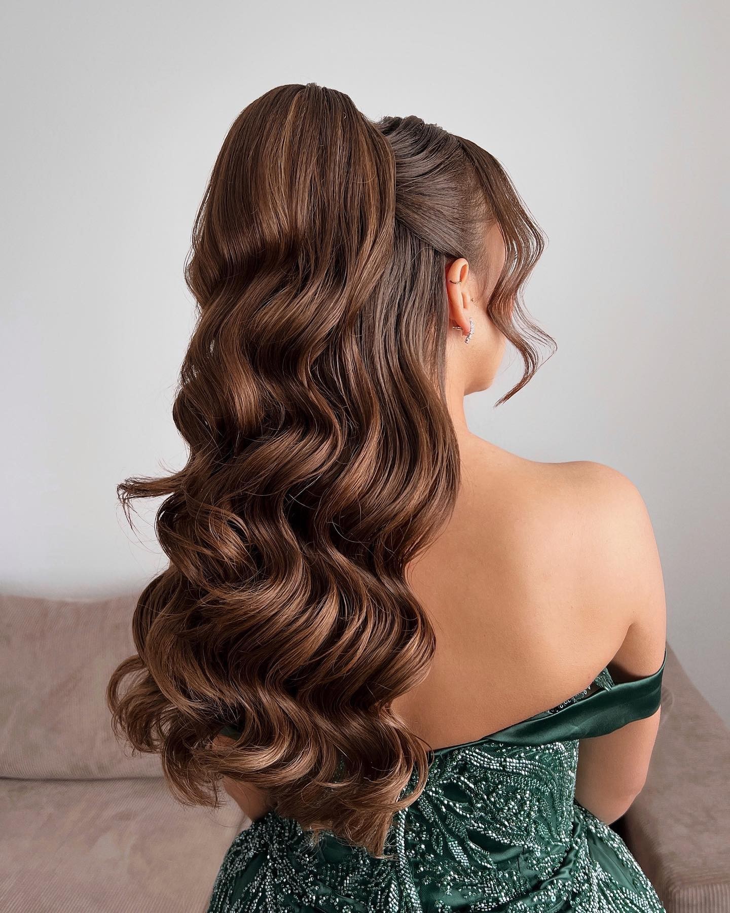 Voluminous Curls with High Ponytail