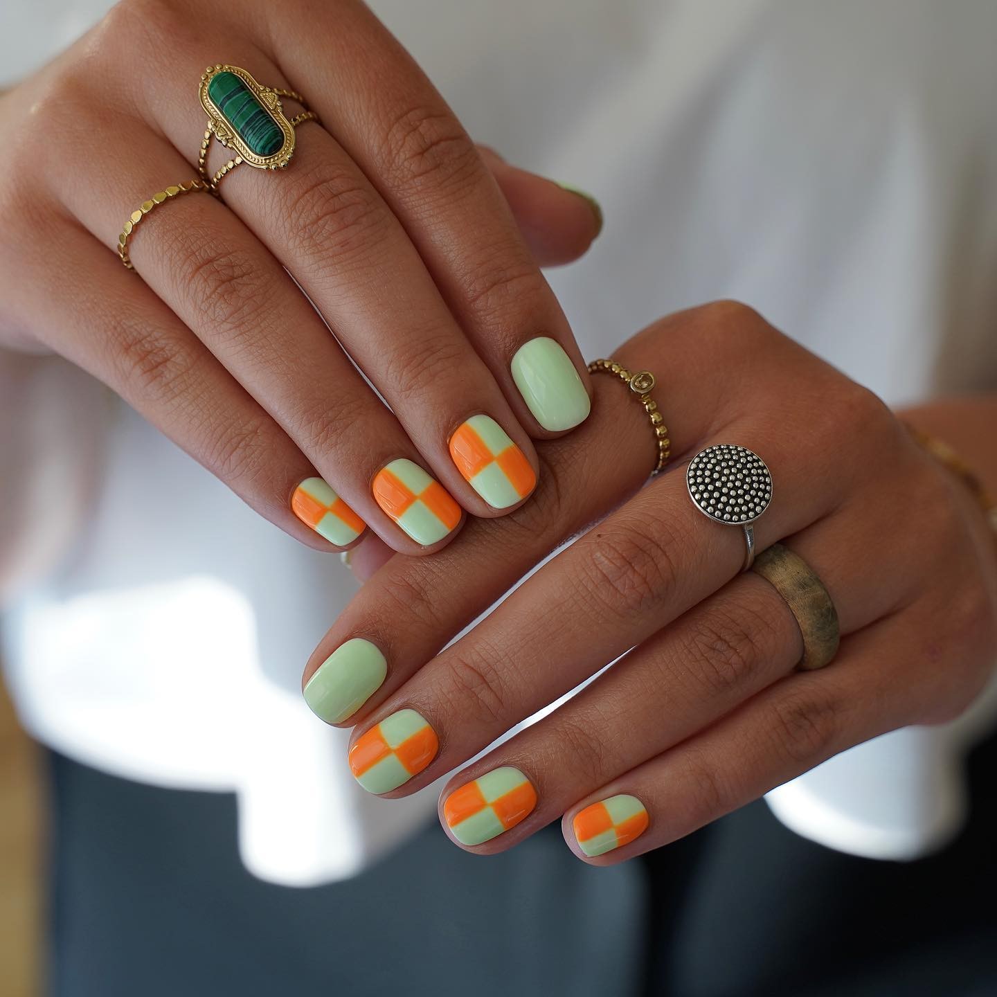 Mint Green and Orange Checkerboard