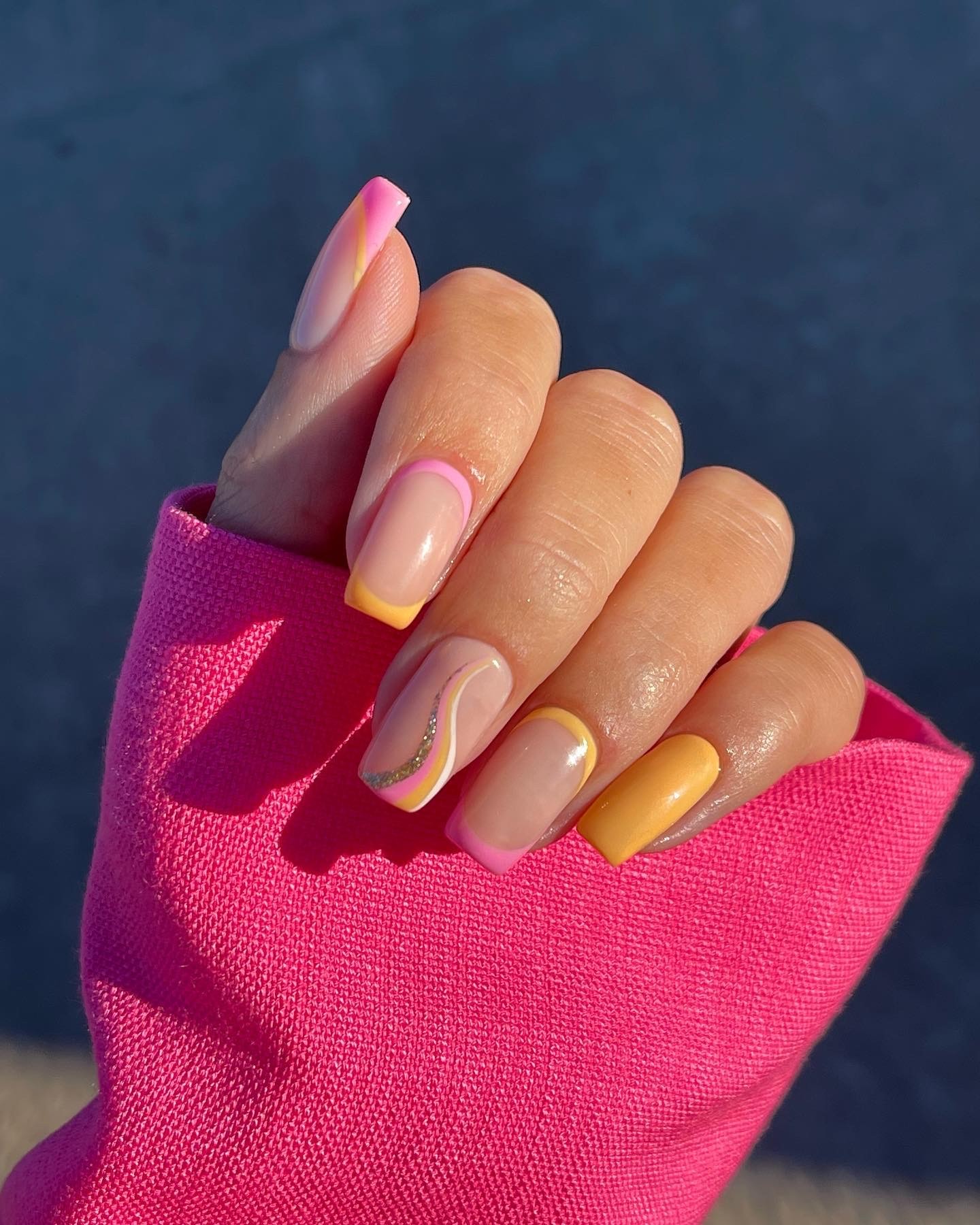 Whimsical Waves on Sheer Nails