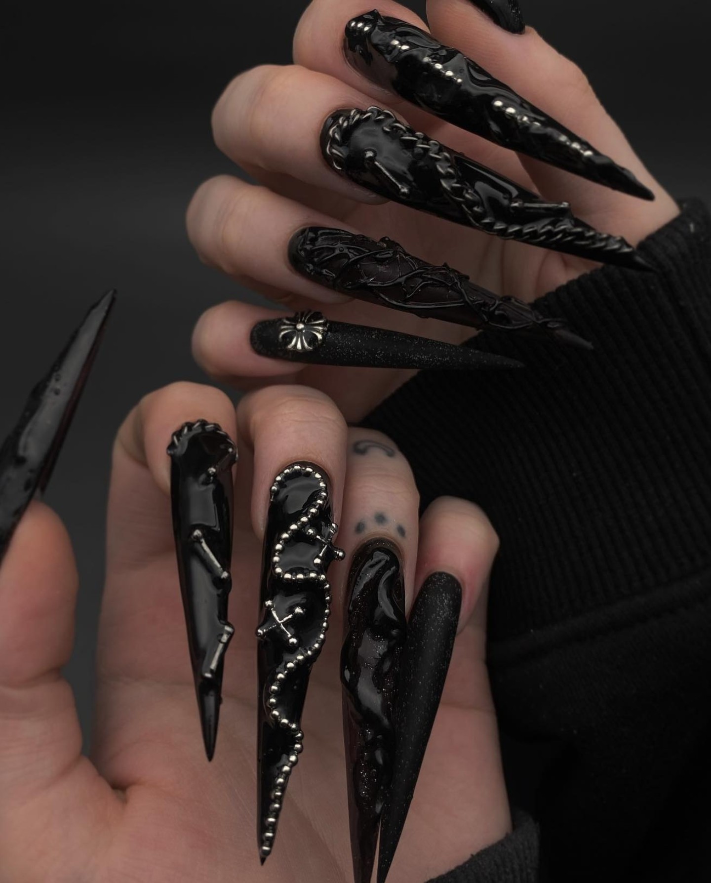 All-Black Textured Nails