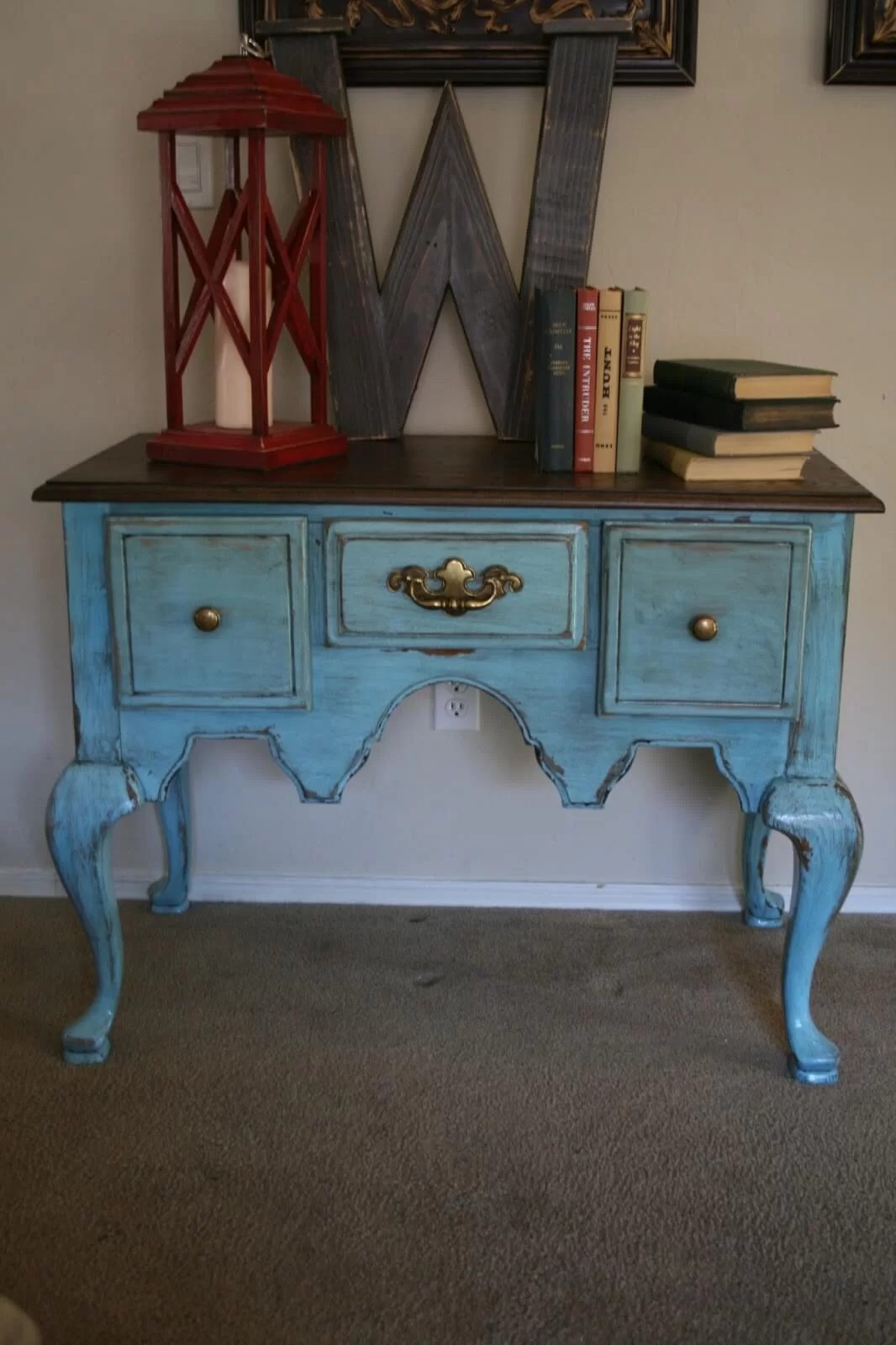 Distressed Blue Desk with Antique Vibes