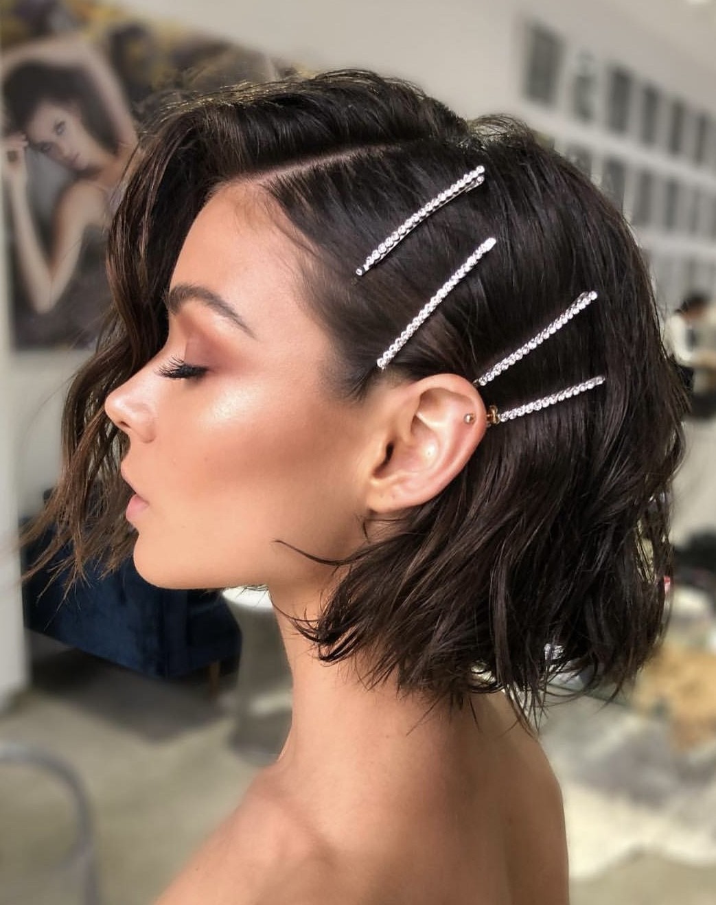 Edgy Glamour with Crystal Bobby Pins