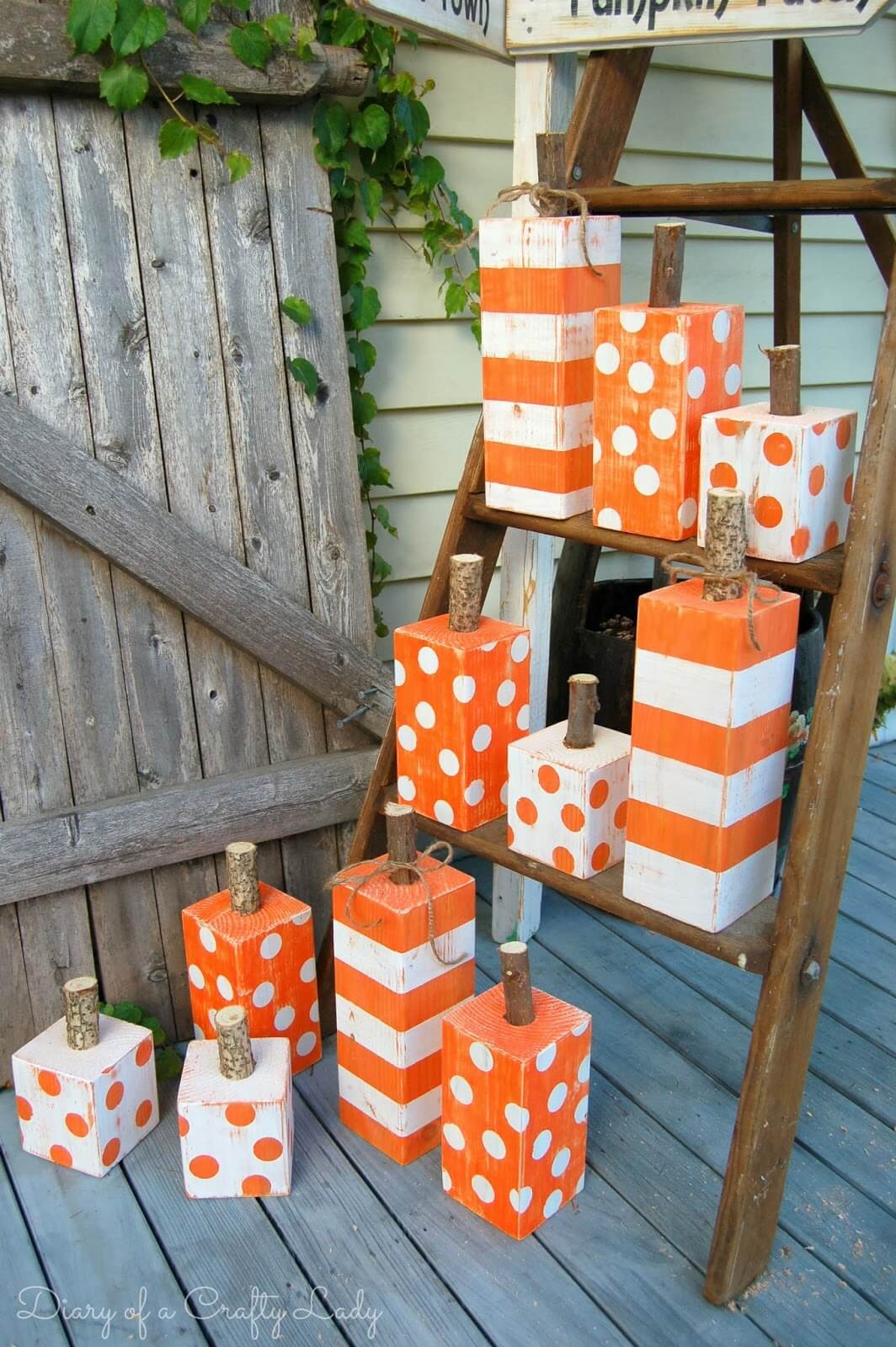 Colorful Hand-Painted Wooden Post Pumpkins