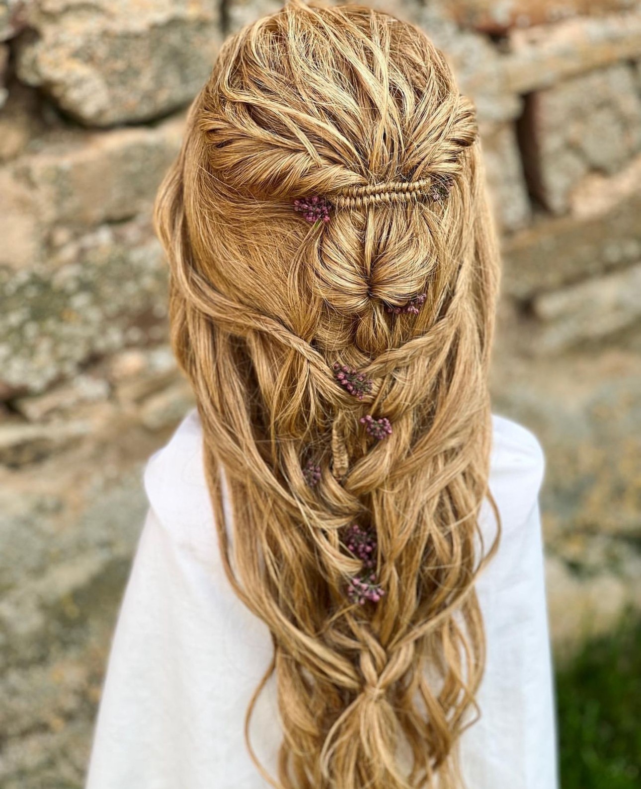 Elaborate Boho Braid with Lavender Accents