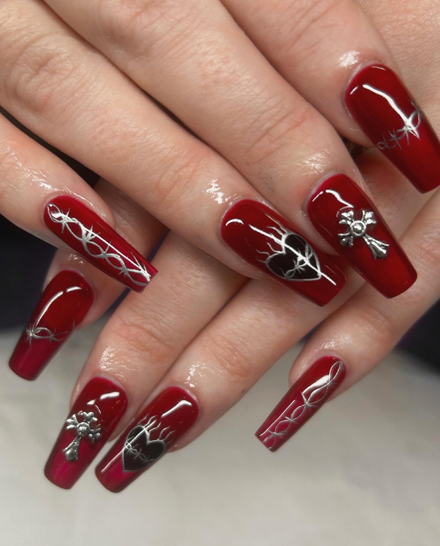 Red and Silver Gothic Hearts