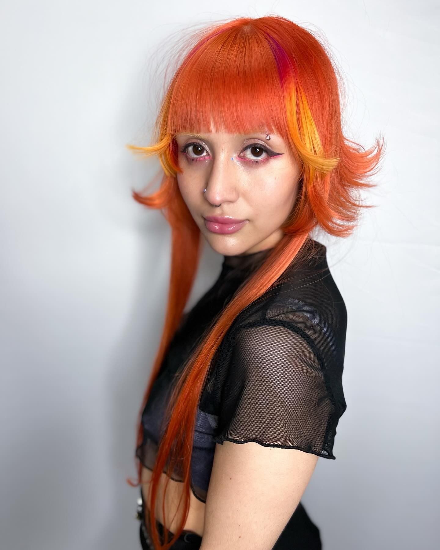 Fiery Long Mullet with Bold Colors