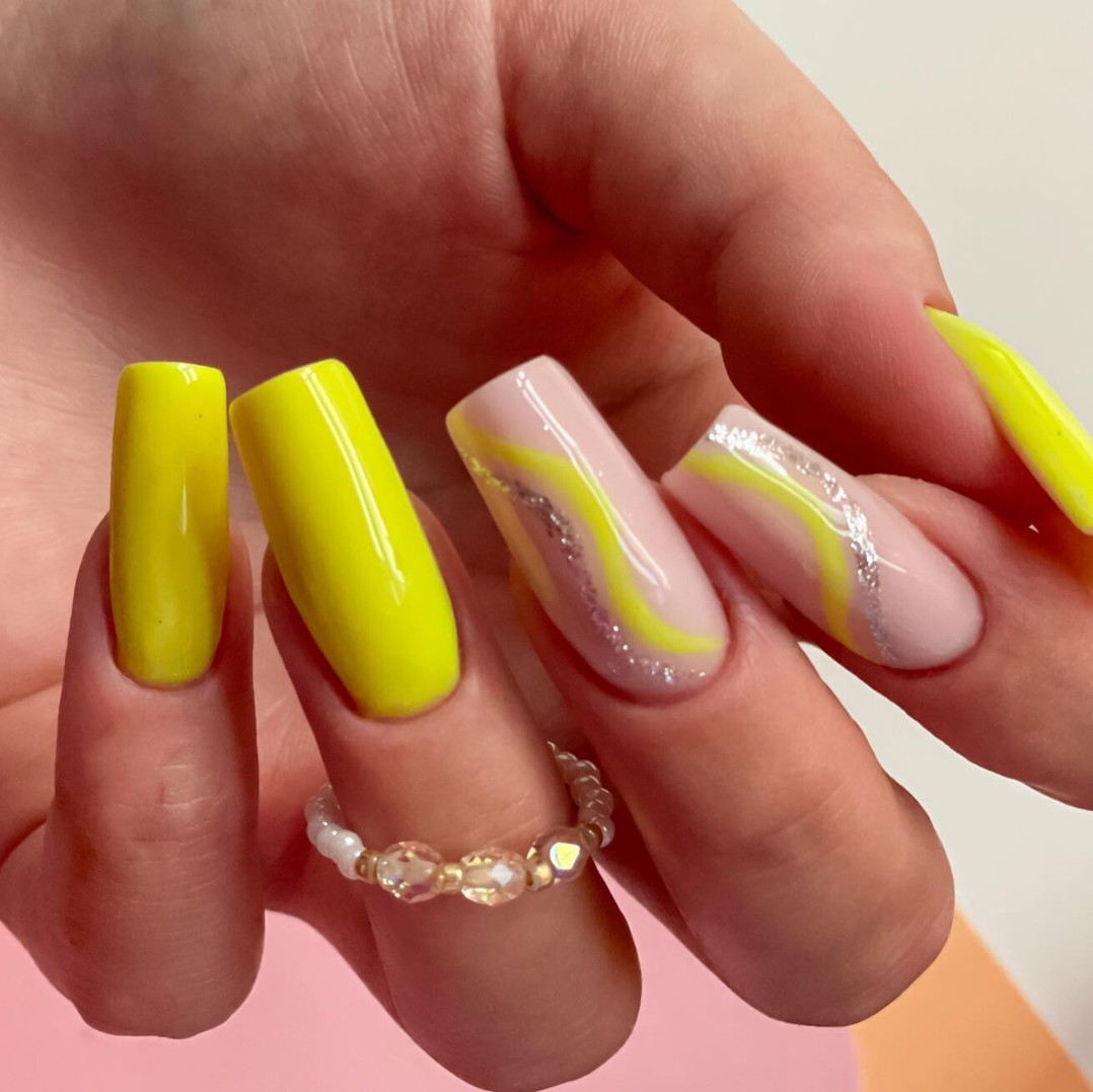 Sunshine and Citrus: Acrylic Short Bright Yellow Nails