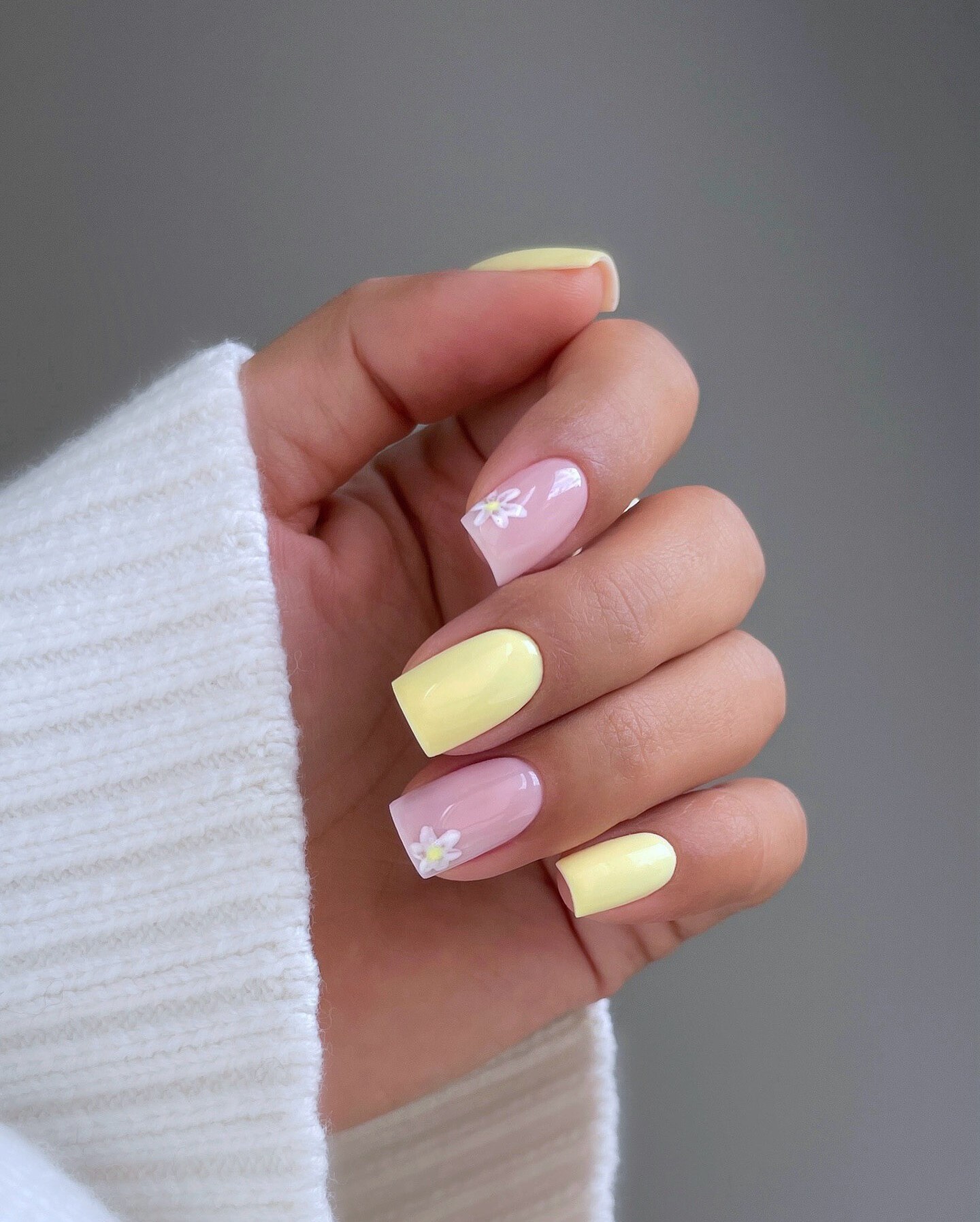 Yellow and Pink Floral Nail Design