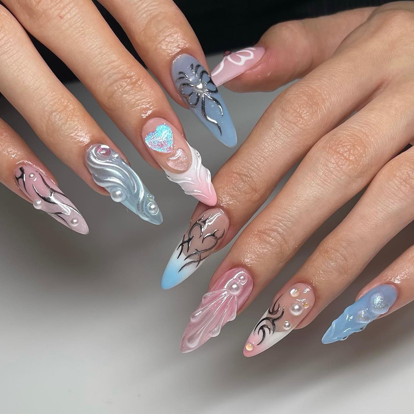 Pastel Fantasy Nails with 3D Accents