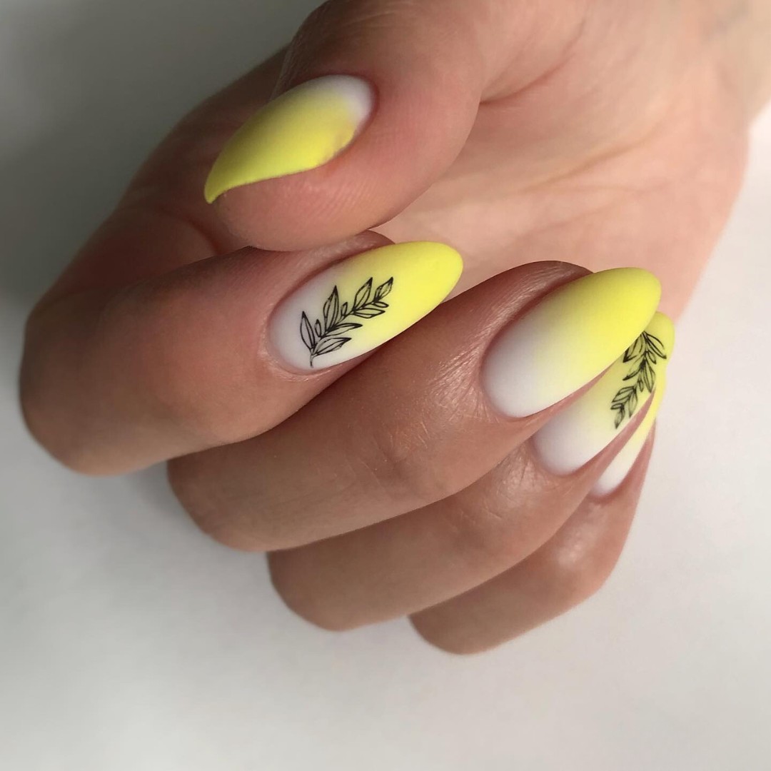 Sunny Yellow and White Gradient with Leaf Details