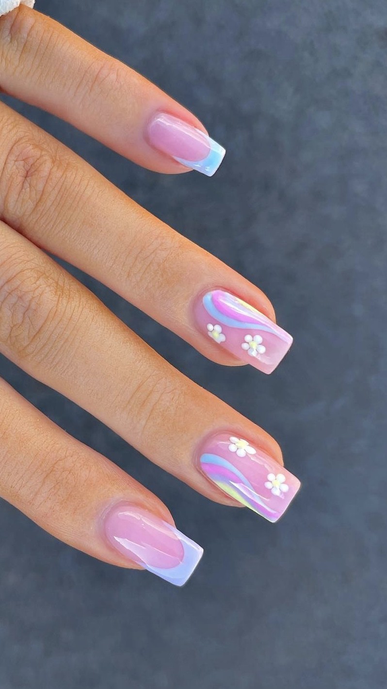 Soft Pastel Swirls with Floral Accents