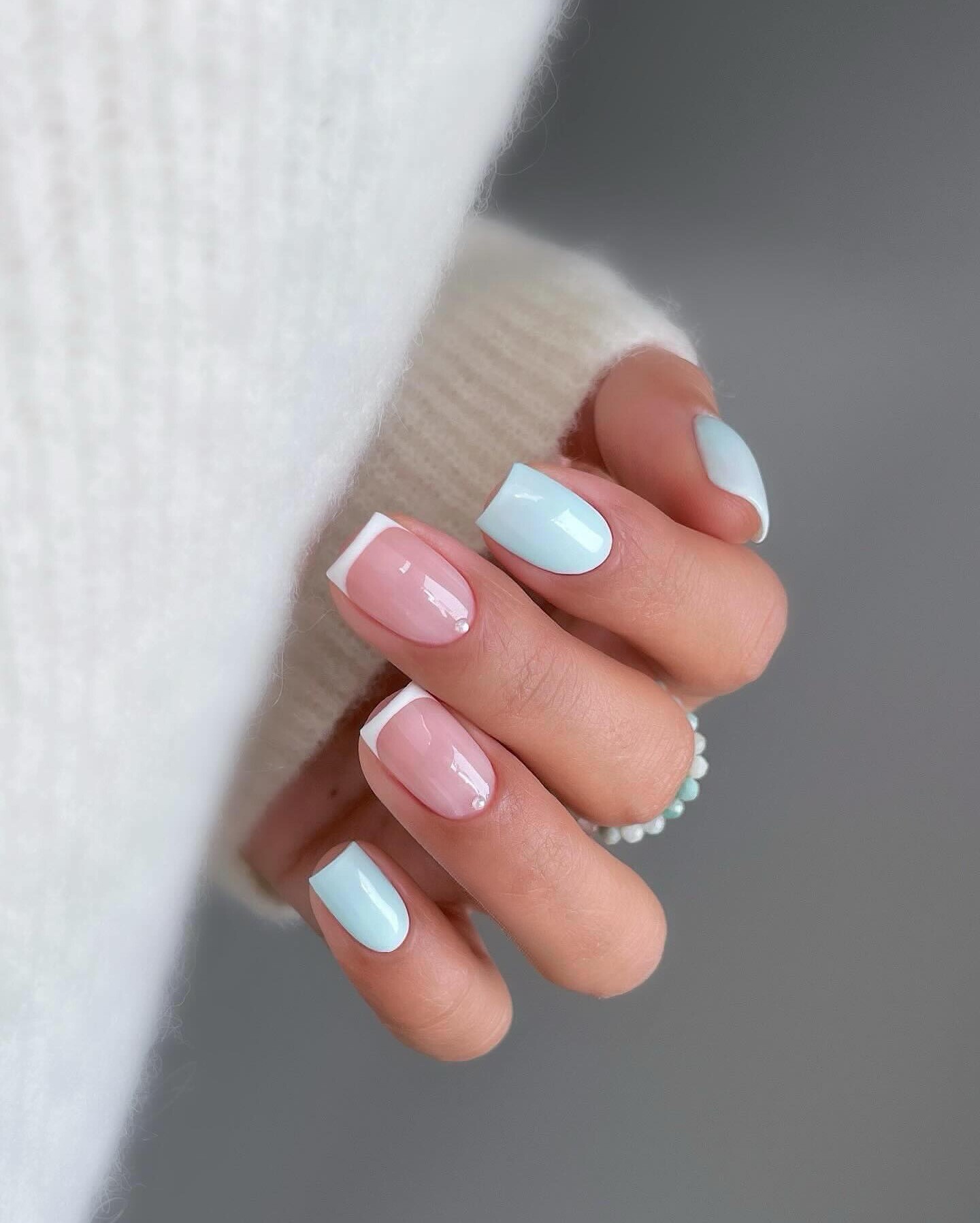 Pastel Blue and Pink French Nails