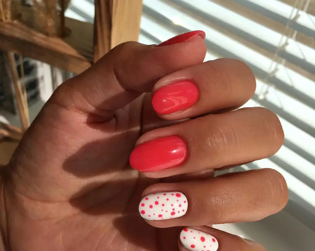 Vibrant Coral and White Polka Dots