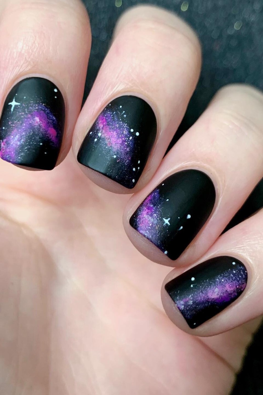 Matte Black Galaxy Nails