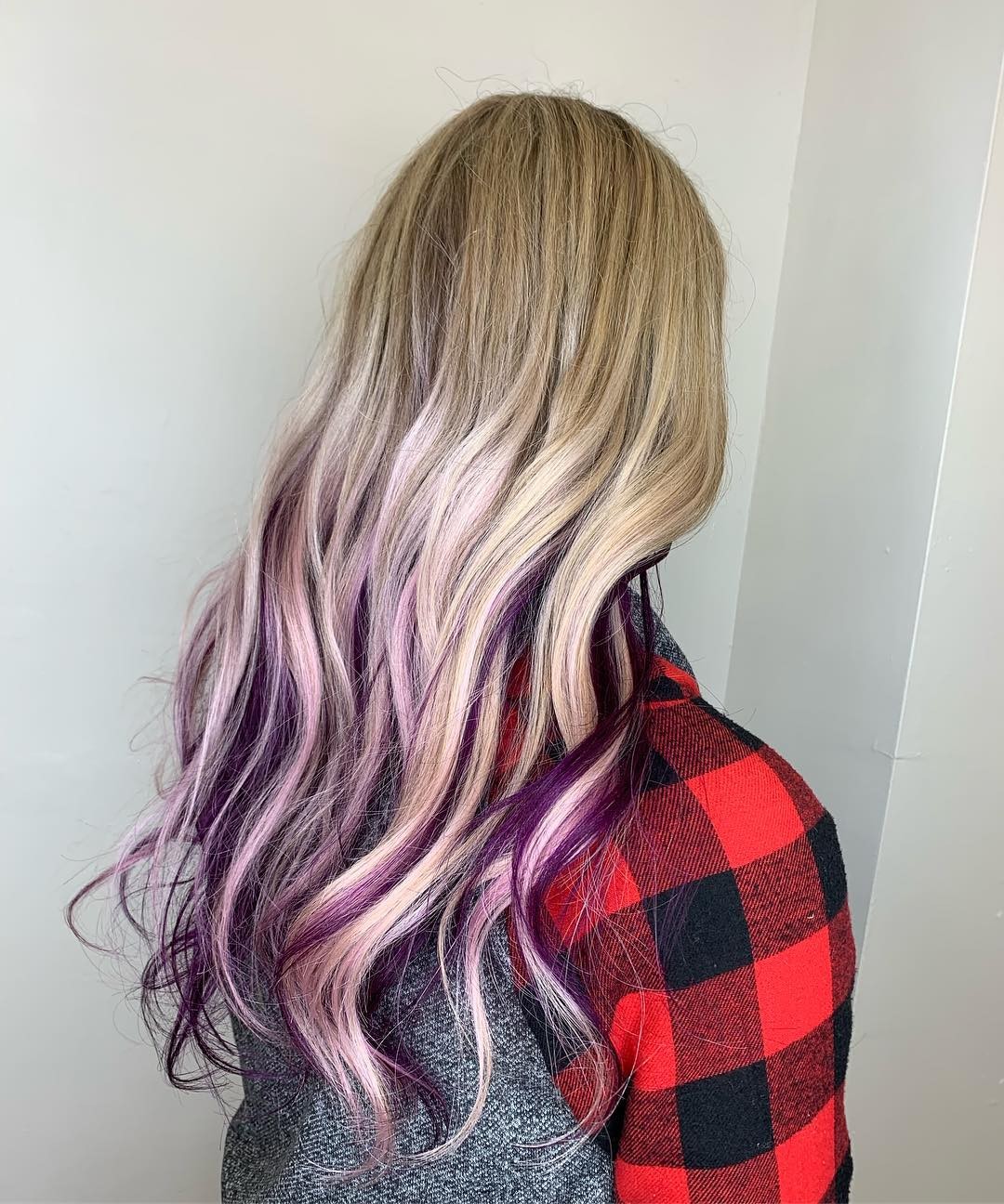 Vivid Violet Balayage on Warm Blonde