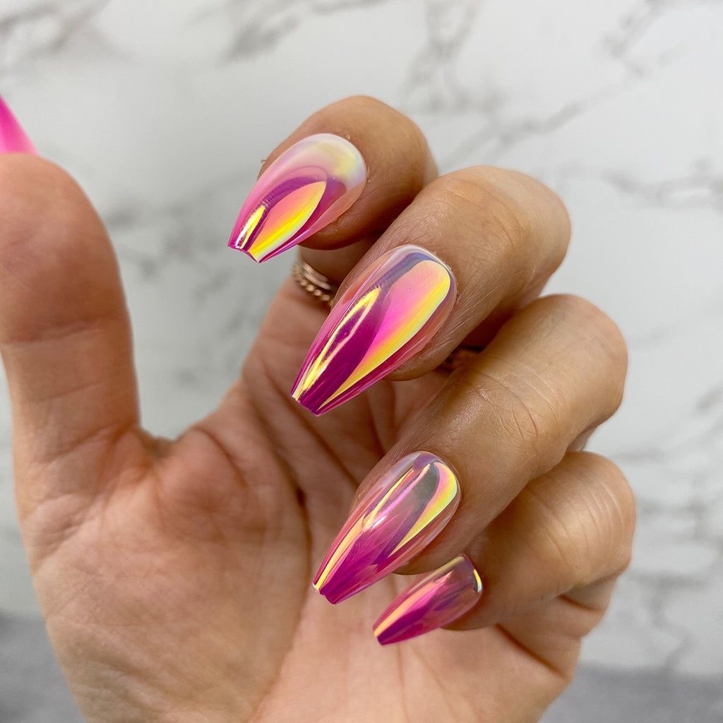 The Sharp and Sleek: Stiletto Nails in Pink Chrome