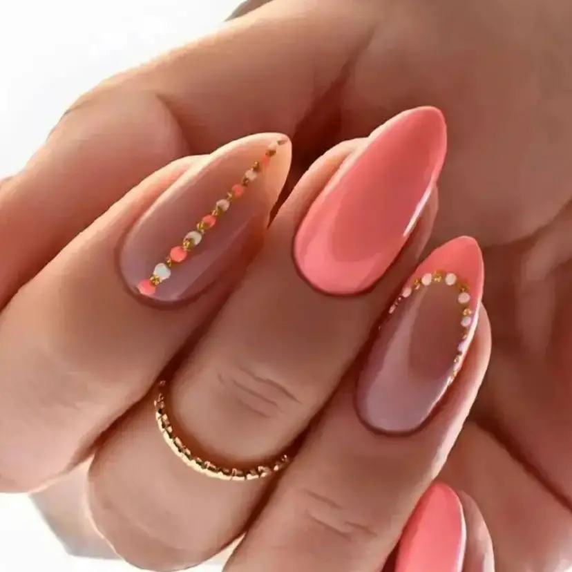 Delicate Gold Beading on Pink Coral Almonds