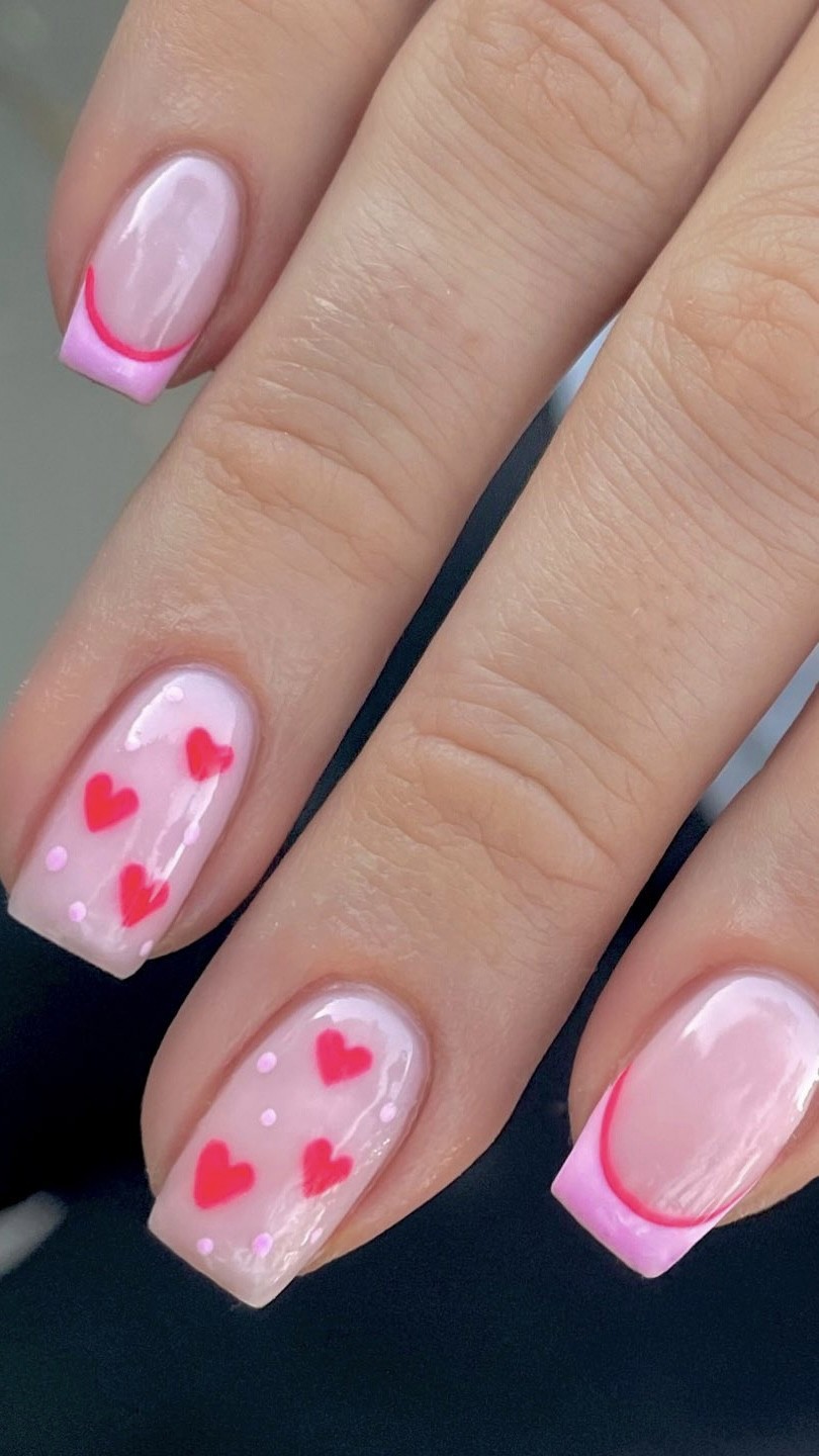 Dainty Hearts Floating on Natural Nails