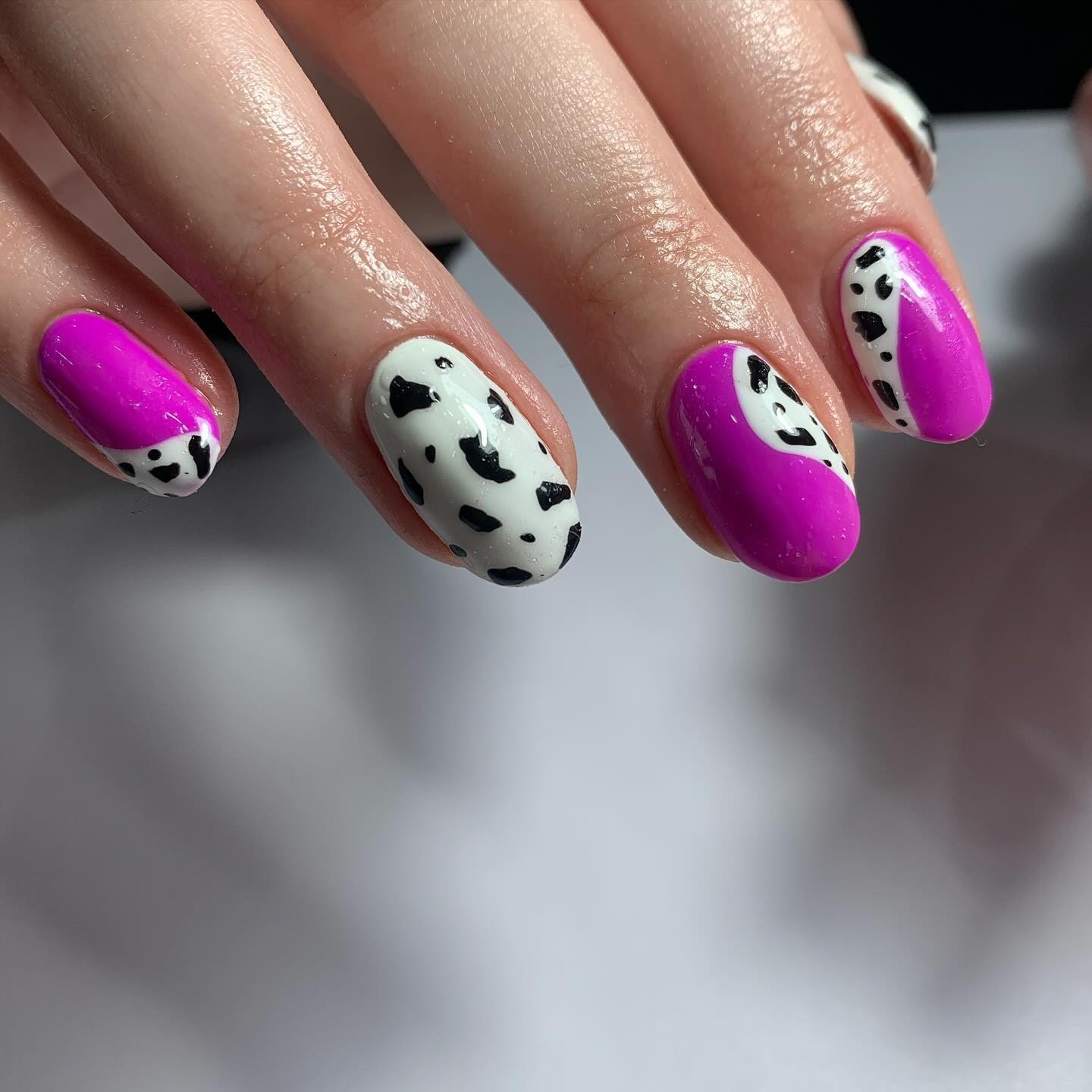 Neon Pink Cow Print Nails