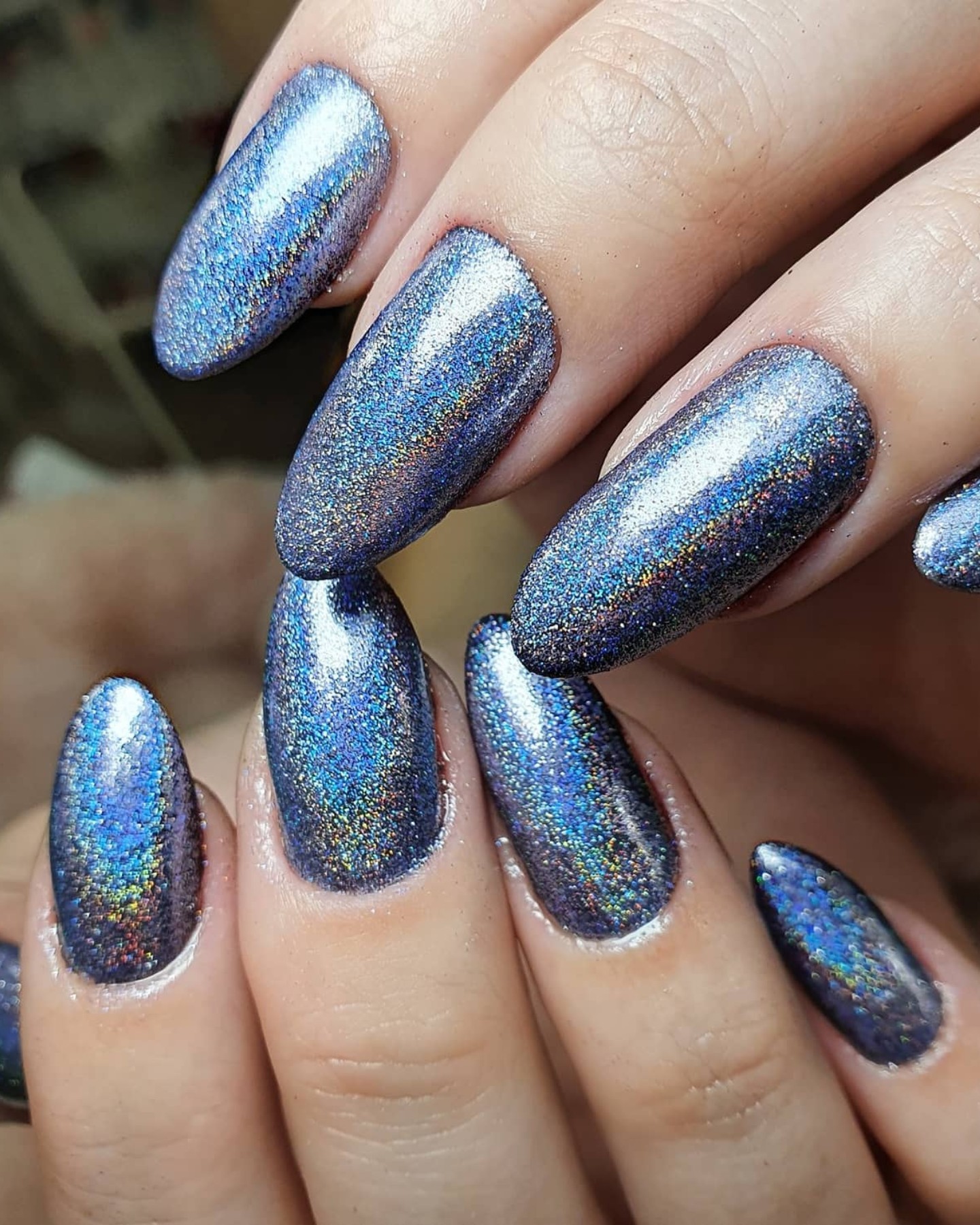 Metallic Blue Holographic Nails