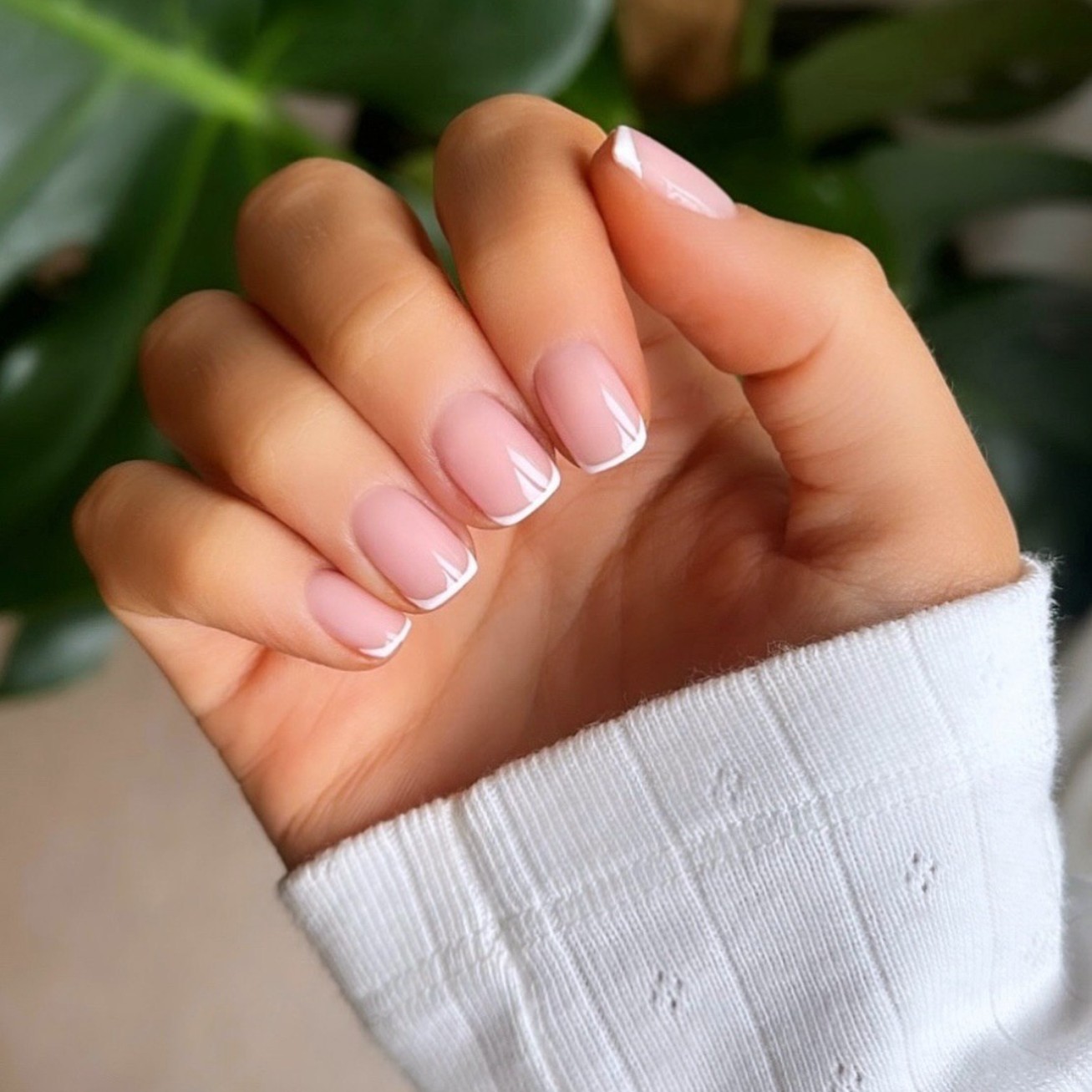 Soft Pink with Detailed White Tips