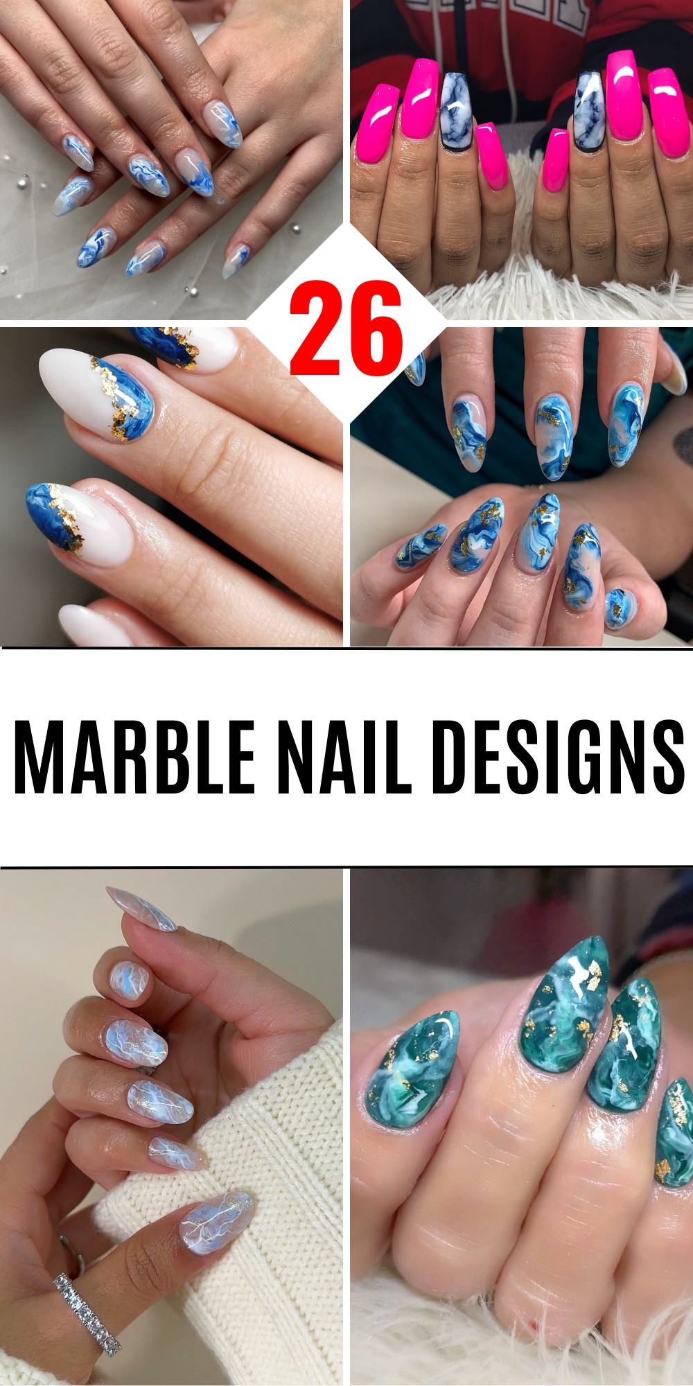 Blue and White Marble Nails