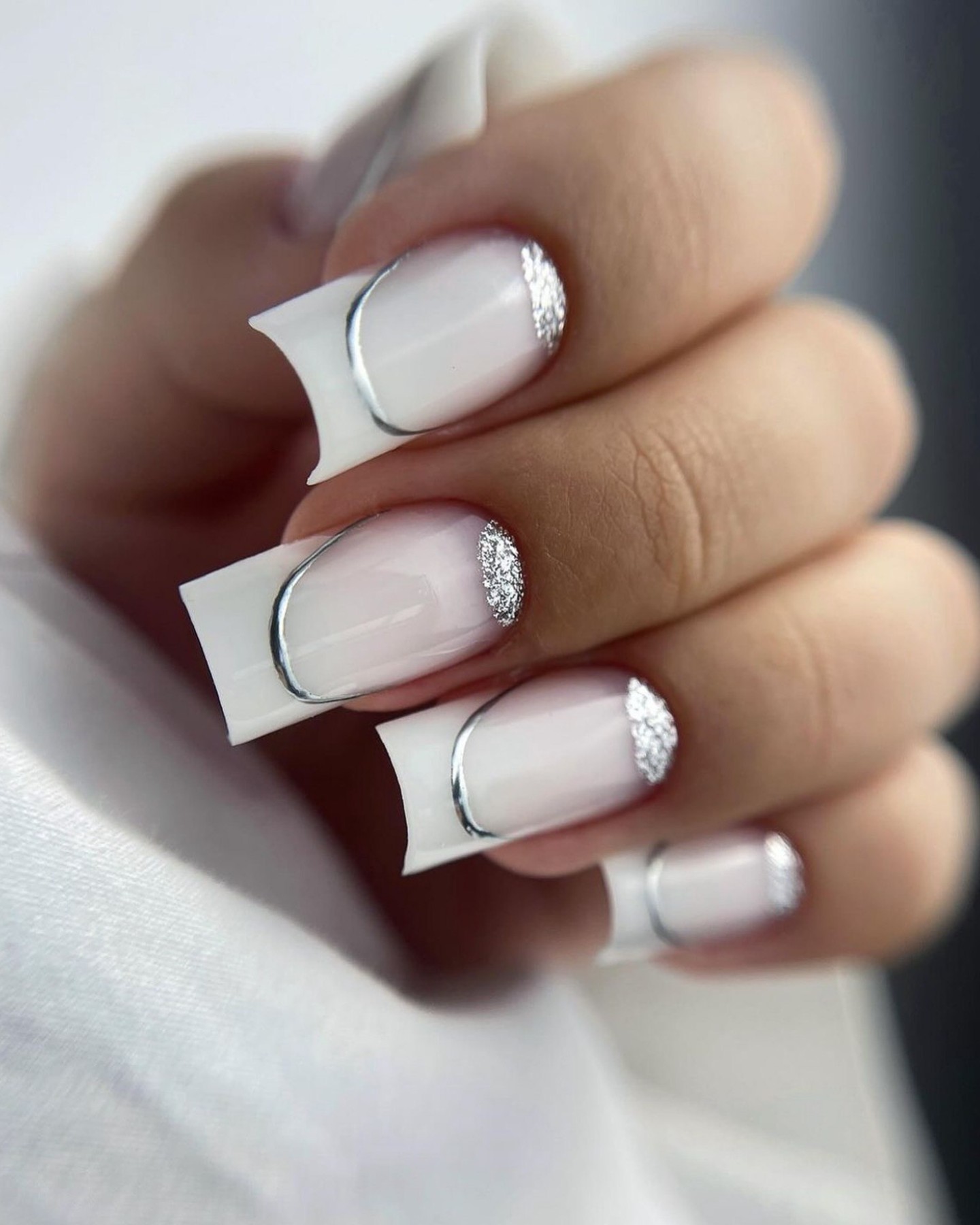 Edgy Geometric White Nails