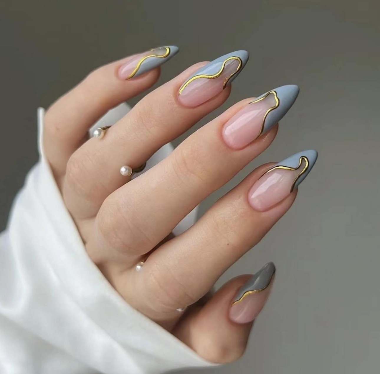 Grey and Gold Abstract Nails